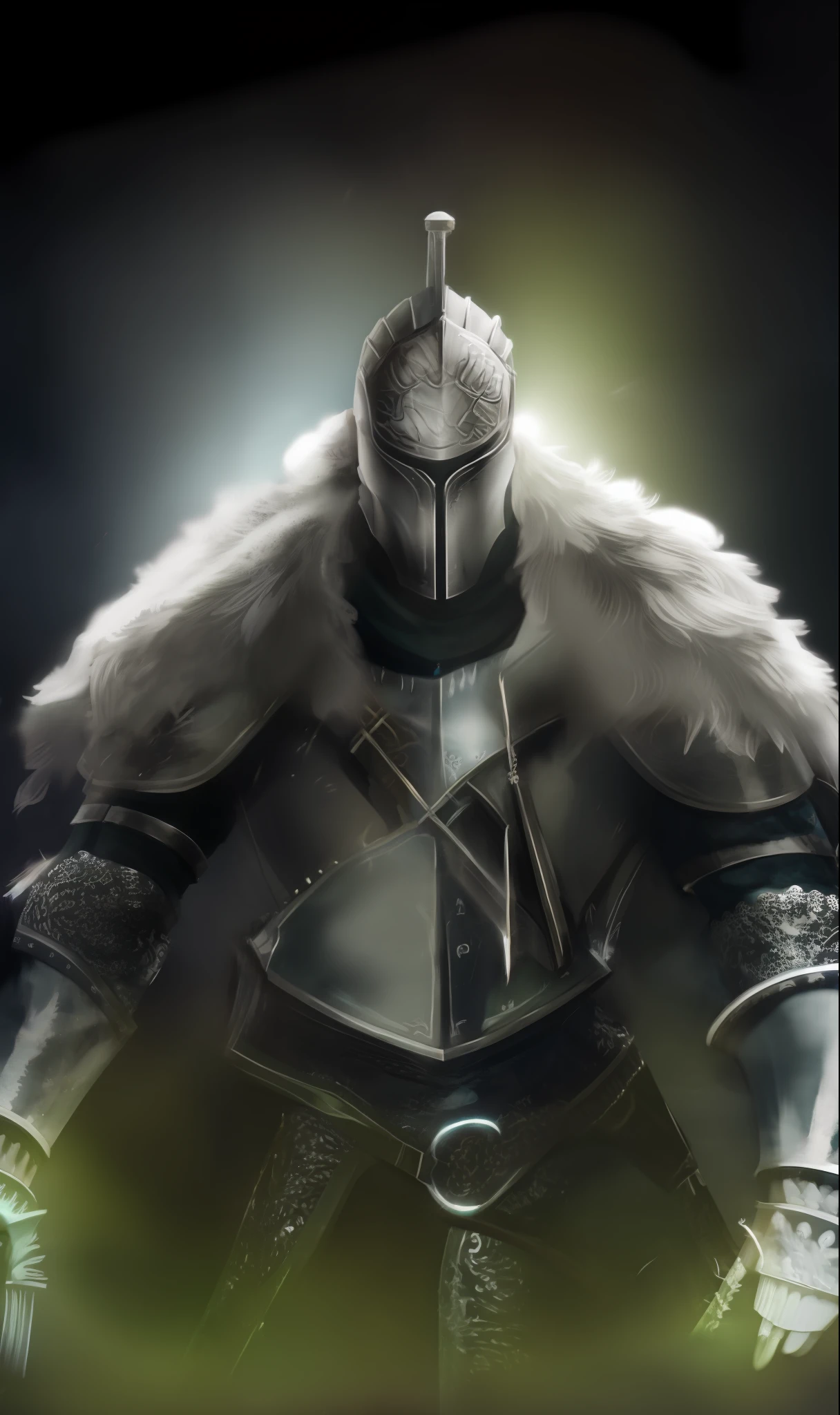 portrait of DS2Faraam,headshot,looking at viewer ,dramatic ,wearing an iron armor,dark blue legs, background dark forest,dark fantasy,gothic atmosphere,illustration, extremely detailed ,8k, rainy, reflections,ray traycing,deviant art,symetrical helmet