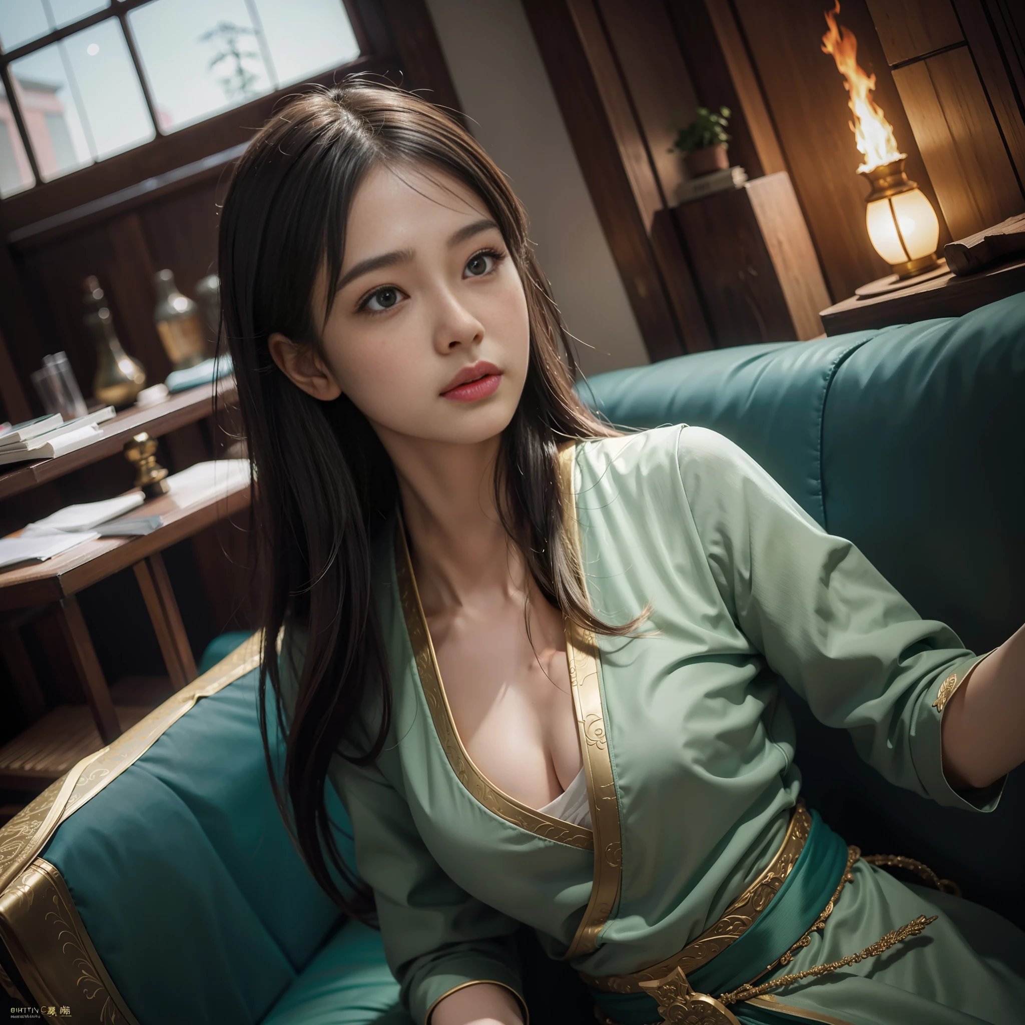 (RAW photo, best quality), (realistic, photo-realistic:1.3), best quality, highly detailed, masterpiece, ultra-detailed, illustration, 1girl, upper_body, dynamic angle, world mastery theater, messy_long_hair,best quality, extremely detailed CG unity 8k壁纸，惊人，电影灯光，lens_flare，dunhuang_style
