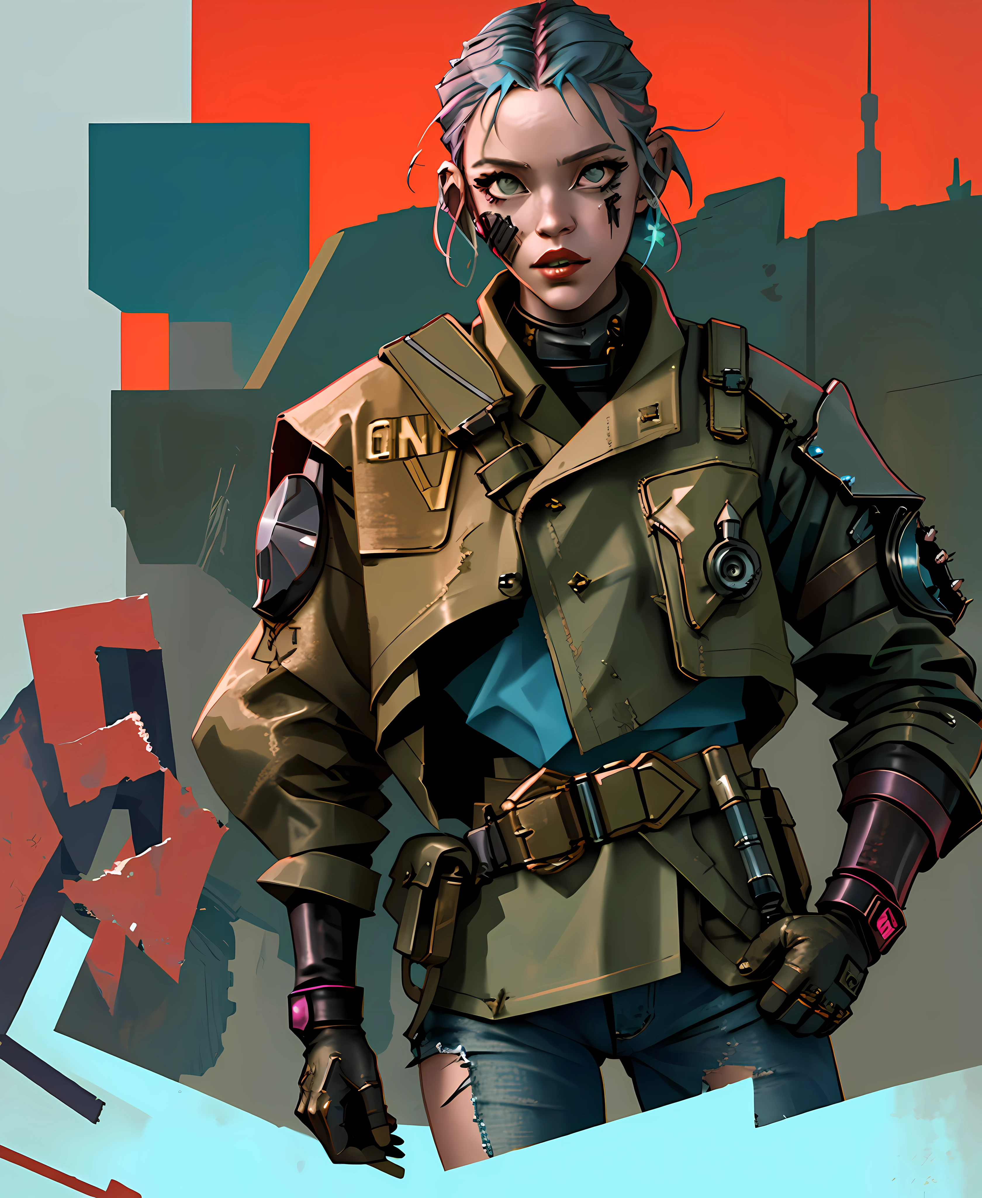 a close up of a woman in a military outfit holding a sword, post - apocalyptic cowgirl, postapocalyptic vibes, postapocalyptic style, post apocalyptic attire, wearing apocalyptic clothes, set in post apocalyptic tokyo, diesel punk female, cyberpunk 2 0 y. o model girl, very beautiful cyberpunk samurai, post - apocalyptic scavenger, postapocalyptic explorer, (((wasteland punk style))), inspired on Mad Max movies, 8k,16k,4k,uhd,((masterpiece)), desert un the background