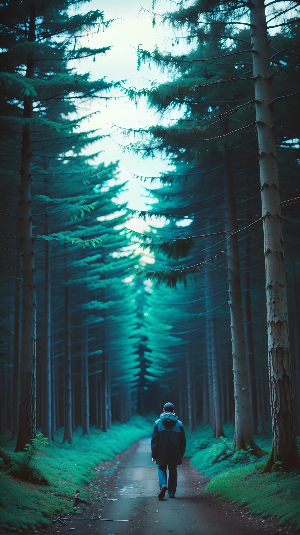 A man walking in the forest,(gloomy weather), 24mm lens, 8,k, movie scene