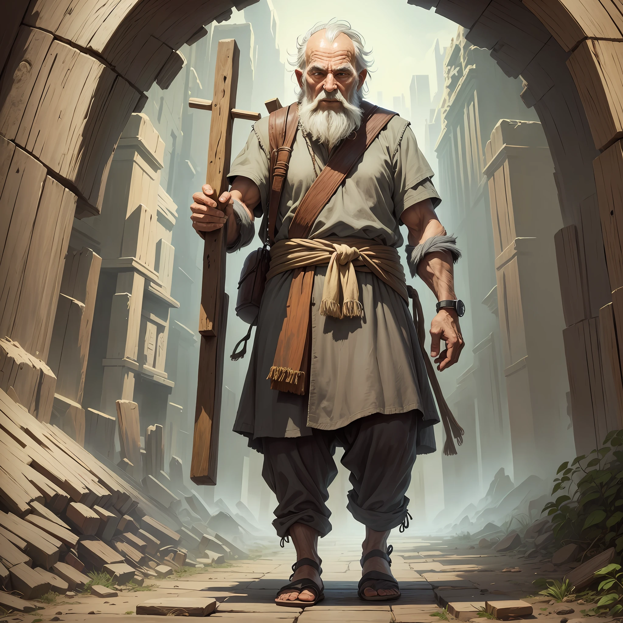 An old man from Old Testament times, carrying wood --auto --s2
