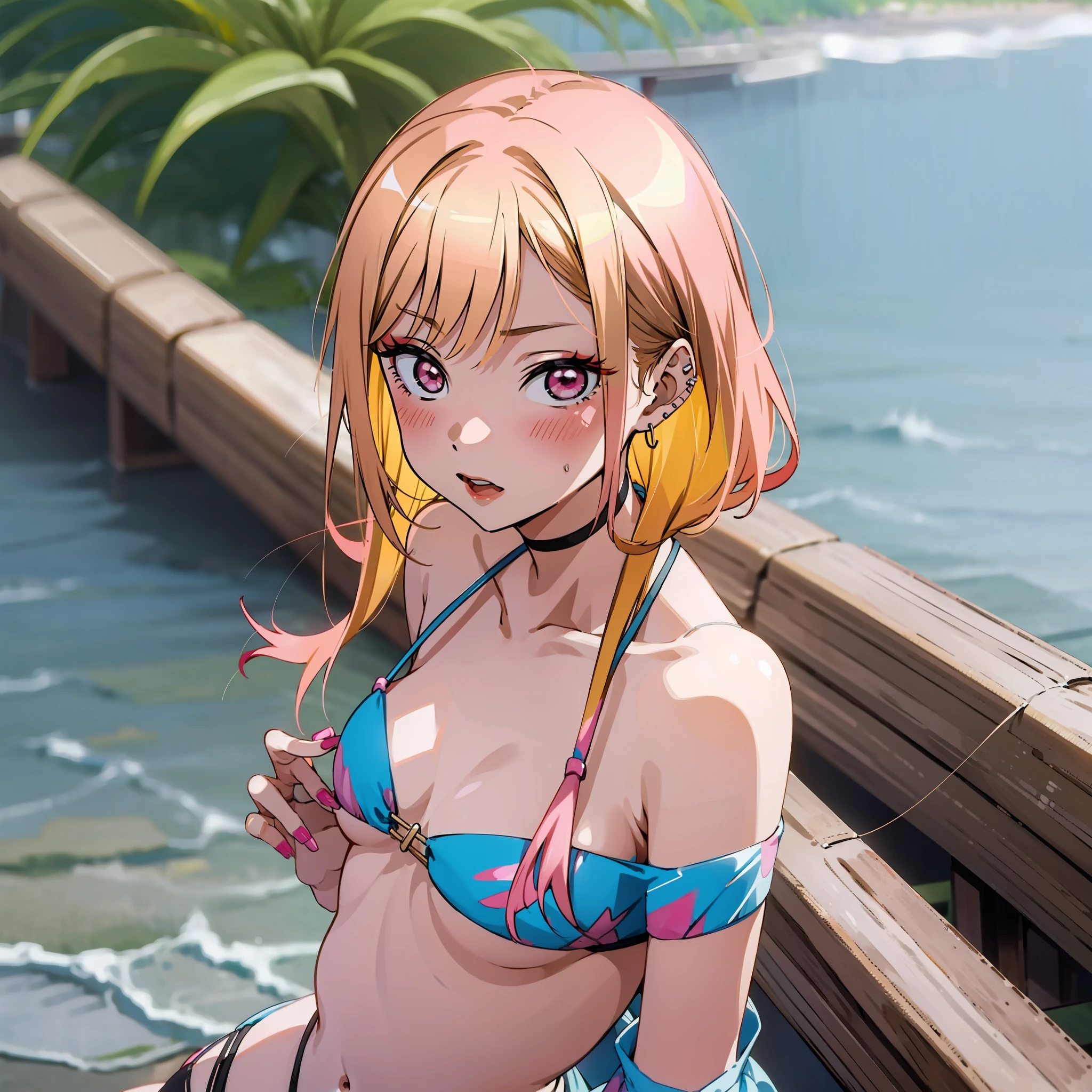 Marin Kitagawa, bikini, annoying, yellow hair pink tips