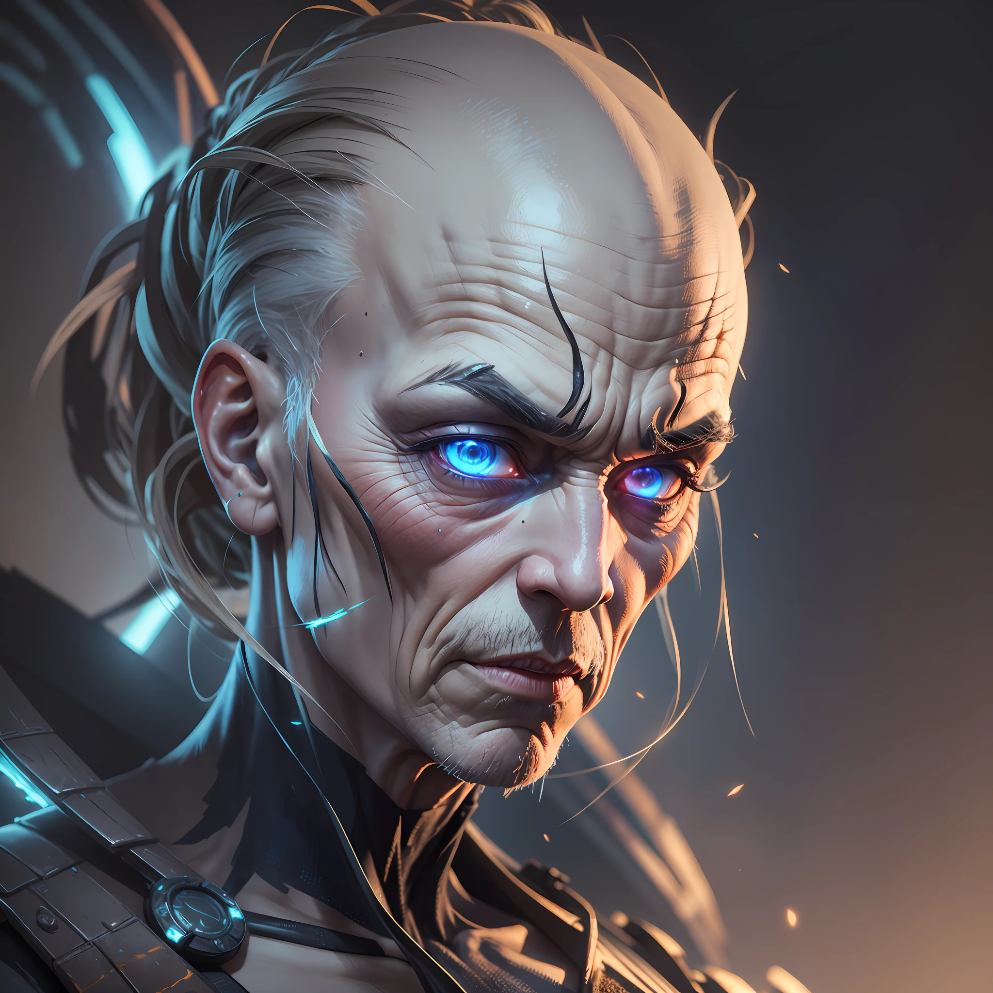 toxic, elder, (hdr:1.28), bald, hyperdetailed, cinematic, warm lights, complex details, hyperrealistic, dark radial background, (soft colors:1.38), (neutral colors:1.2 ) ,realistic character, blue. --auto --s2