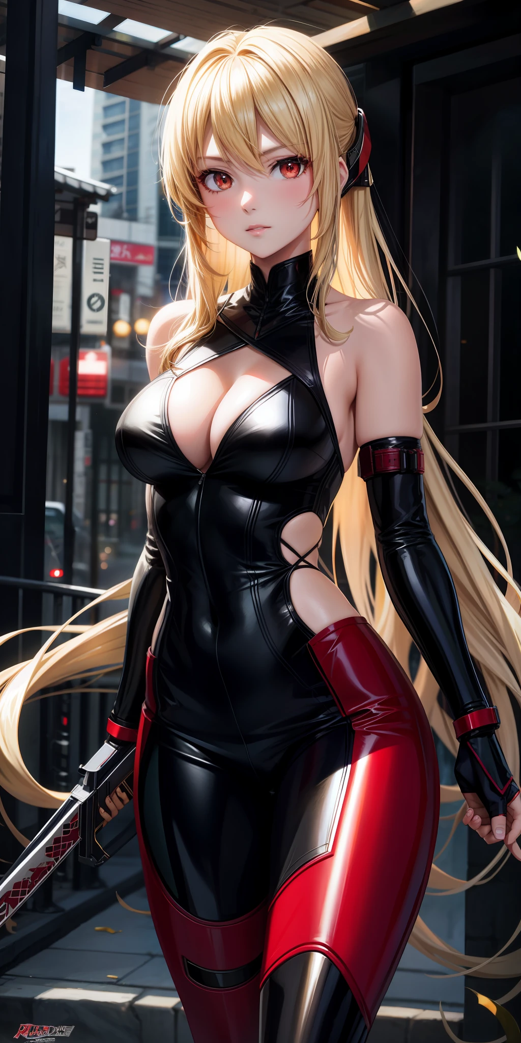 anime, girl single, blonde, red eyes, sexy, assassin, assassin