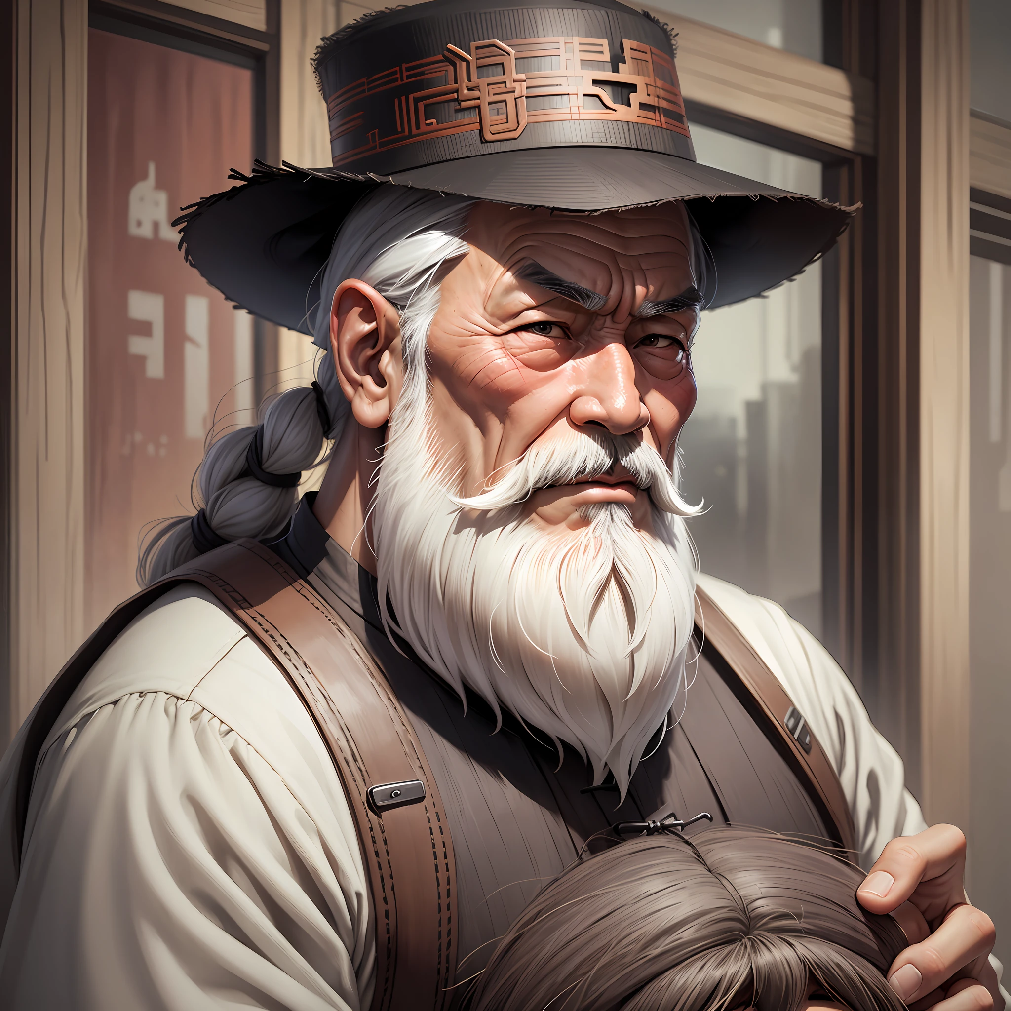 create the image of an old Chinese man with a thick beard --auto --s2
