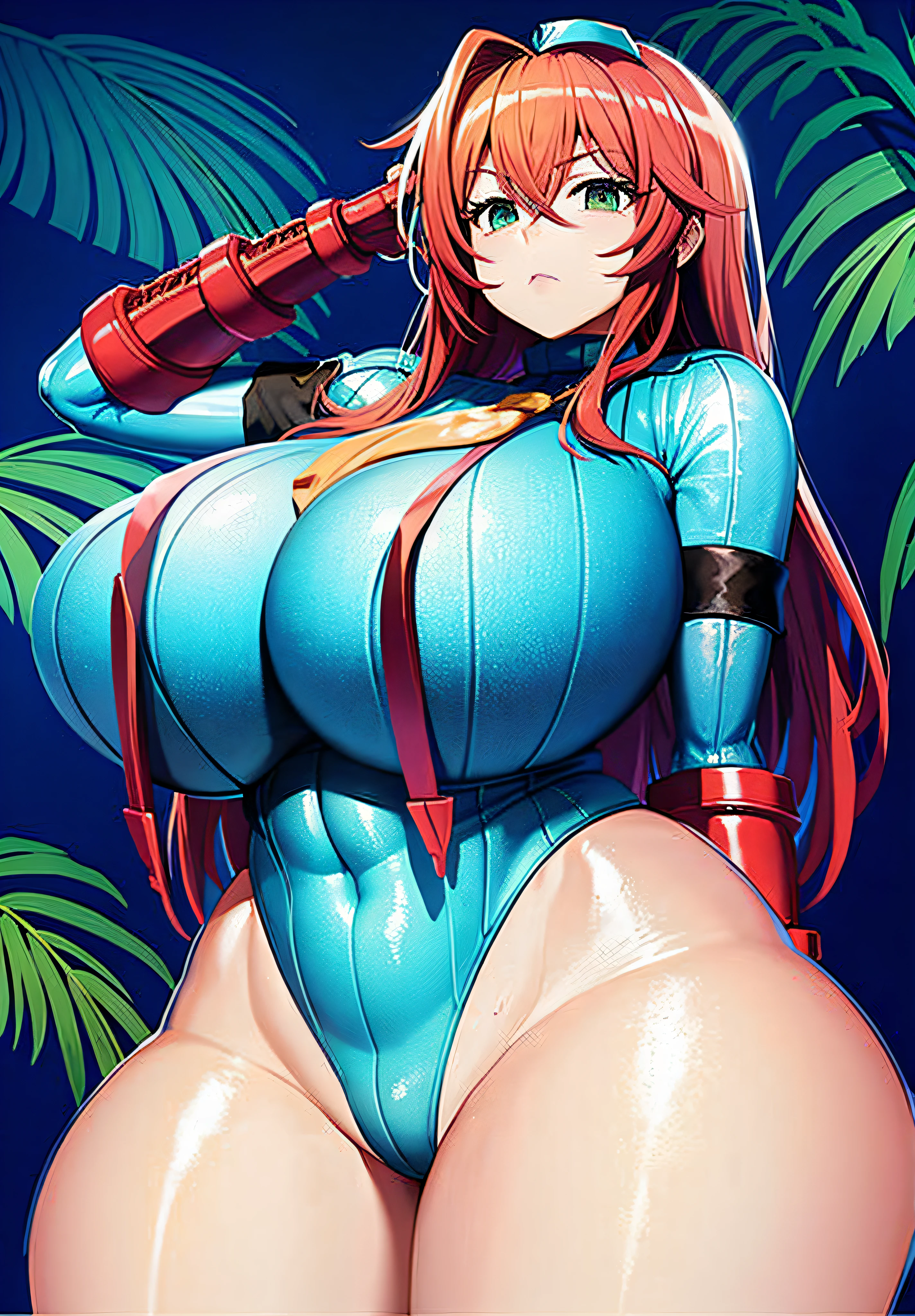 anime girl with red hair and big boos posing in a bikini, oppai, oppai proportions, thicc, seductive anime girl, sfw version, breasts covered and sfw, top rated on pixiv, with a large breasts, sfw huge breasts, big breasts!, biomechanical oppai, [ 4 k digital art ]!!, with large breasts, rias gremory, DOLLSUIT