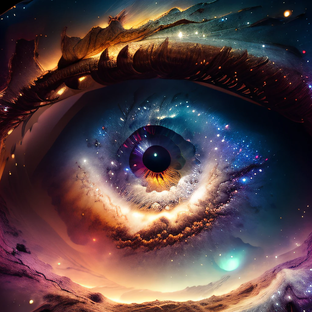 masterpiece, sharp, ultra detailed, 8k,an eyes made by milky way, the midle of the eye is a black hole,( human eye shape),  ((soft dimmed light)), angle view, best quality,  dimmed, (high detailed background:1.2),8k uhd, dslr, soft lighting, high quality, film grain, Fujifilm XT3, intricate detail,