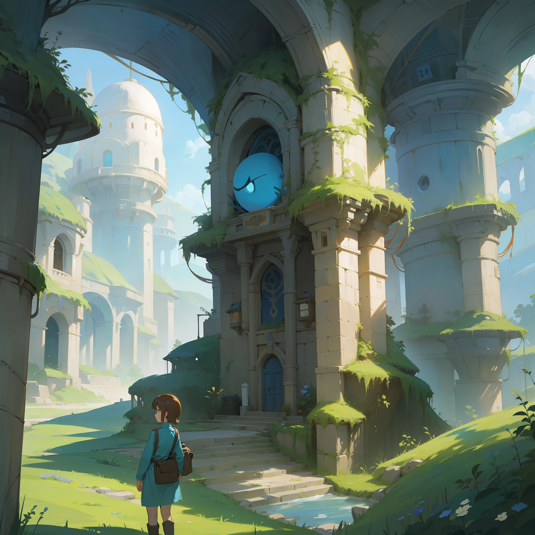 Nausicaä of the Valley of the Wind In front of the village building Illustration Ghibli style