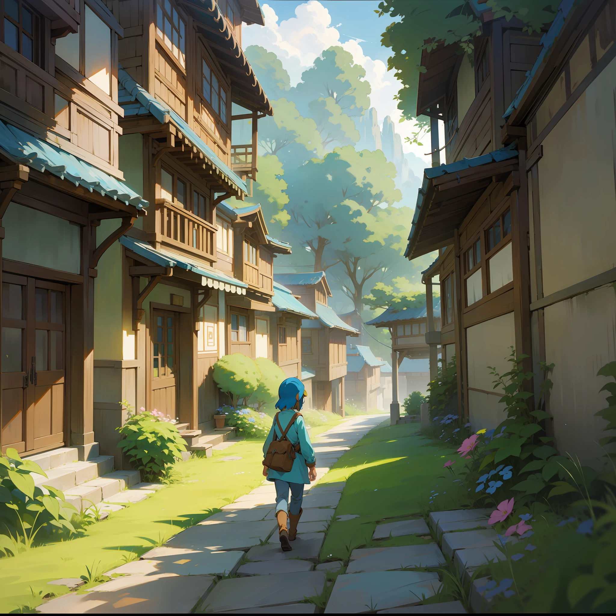 Nausicaä of the Valley of the Wind In front of the village building Illustration Ghibli style