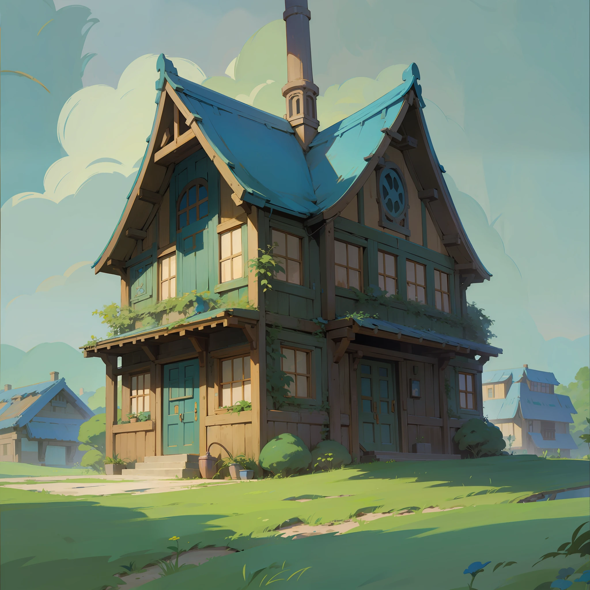 Nausicaä of the Valley of the Wind In front of the village building Illustration Ghibli style