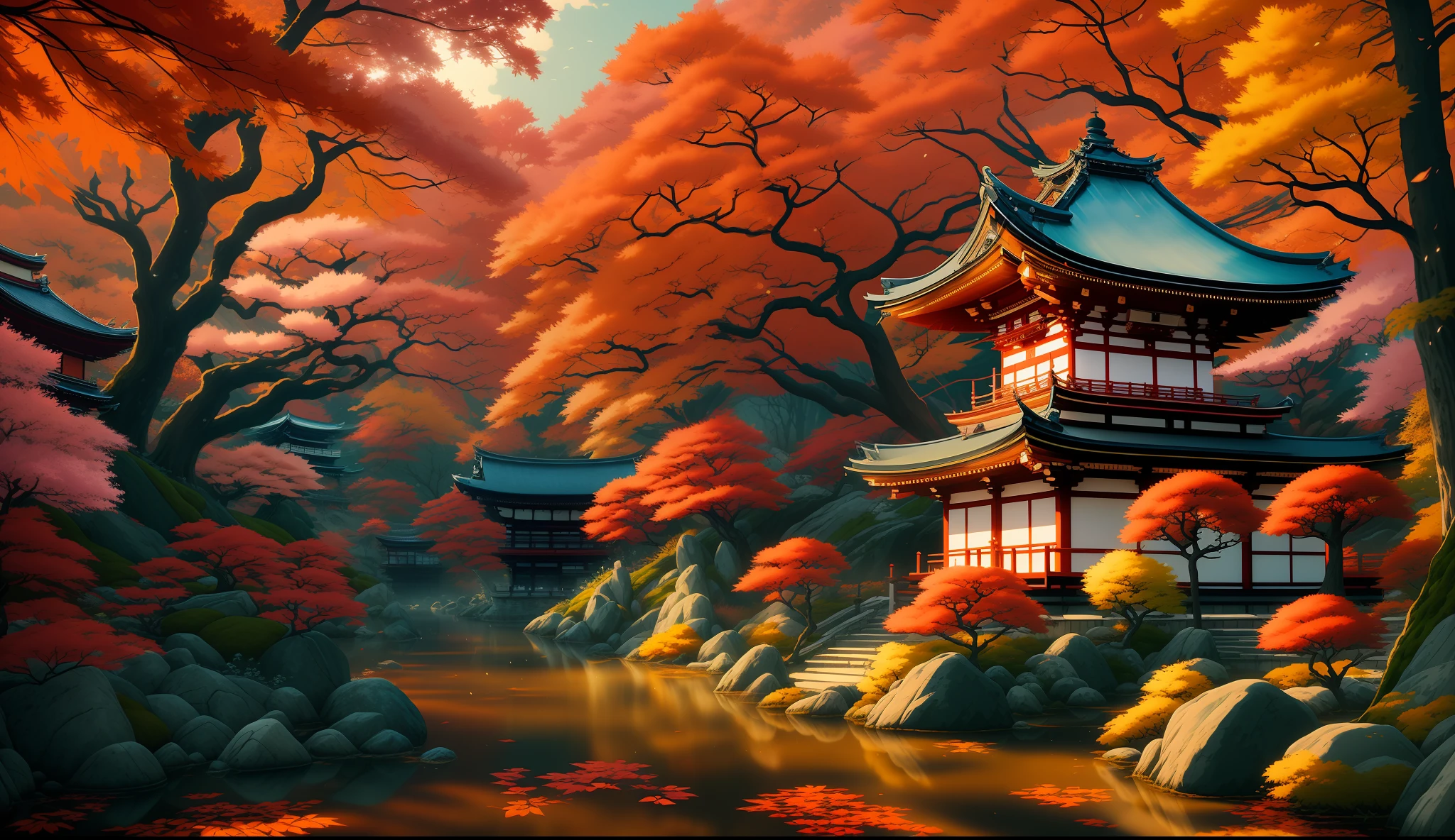 (masterpiece, best illustration, no humans), anime background, kyoto in autumn, semi realistic, dreamscape, award winning masterpiece with incredible details, liminal space, highly detailed, Toronto, cinematic ,rim lighting ,octane render, wvebg1, bganidusk, pixel,pixel art,