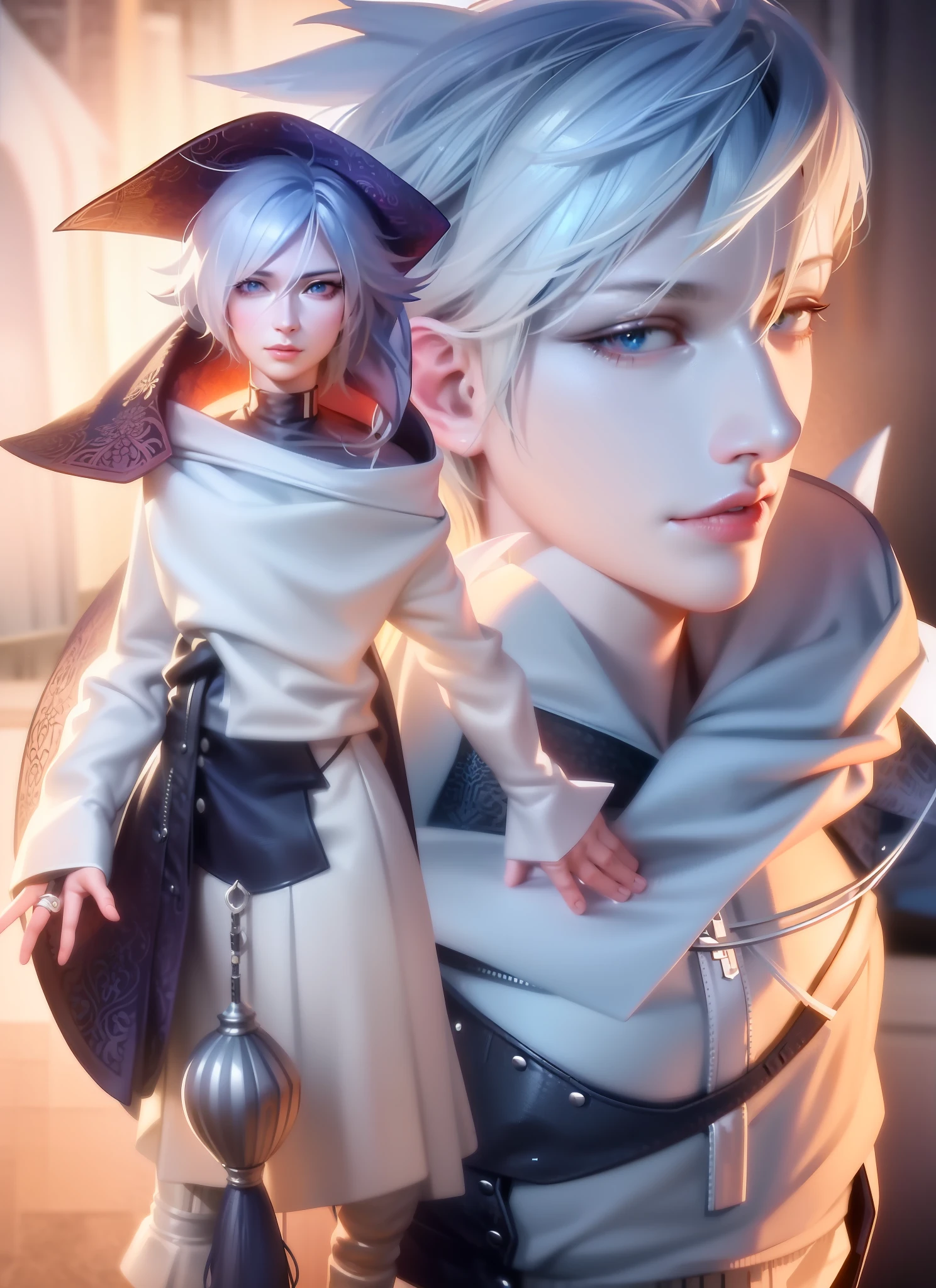 a close up of a person holding a doll on a shoulder, anime highly detailed, anime styled 3d, game cg, rendered in 4 k, 8k octae render photo, v from devil may cry as an elf, thancred waters in style of wlop, best anime 4k konachan wallpaper, anime figurine, highdetailed, in game render