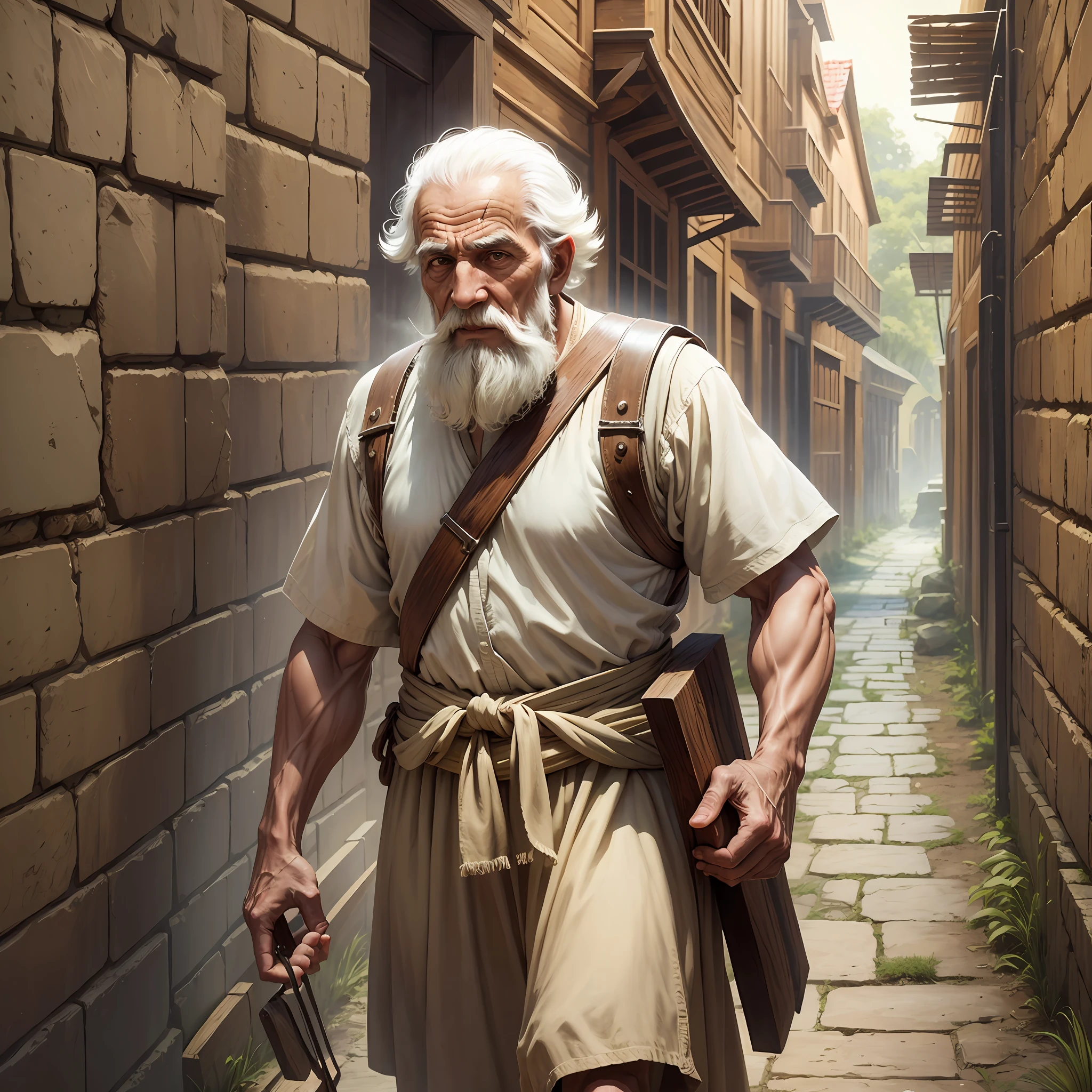An old man from Old Testament times, carrying wood --auto --s2
