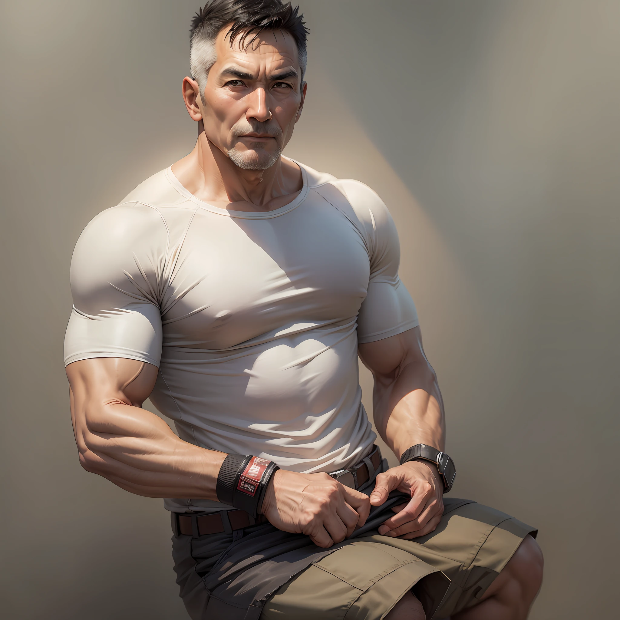Sunshine man, mature uncle, thin face, muscle man, short hair, height of about 175, , black hair, standing on the football field, --auto --s2