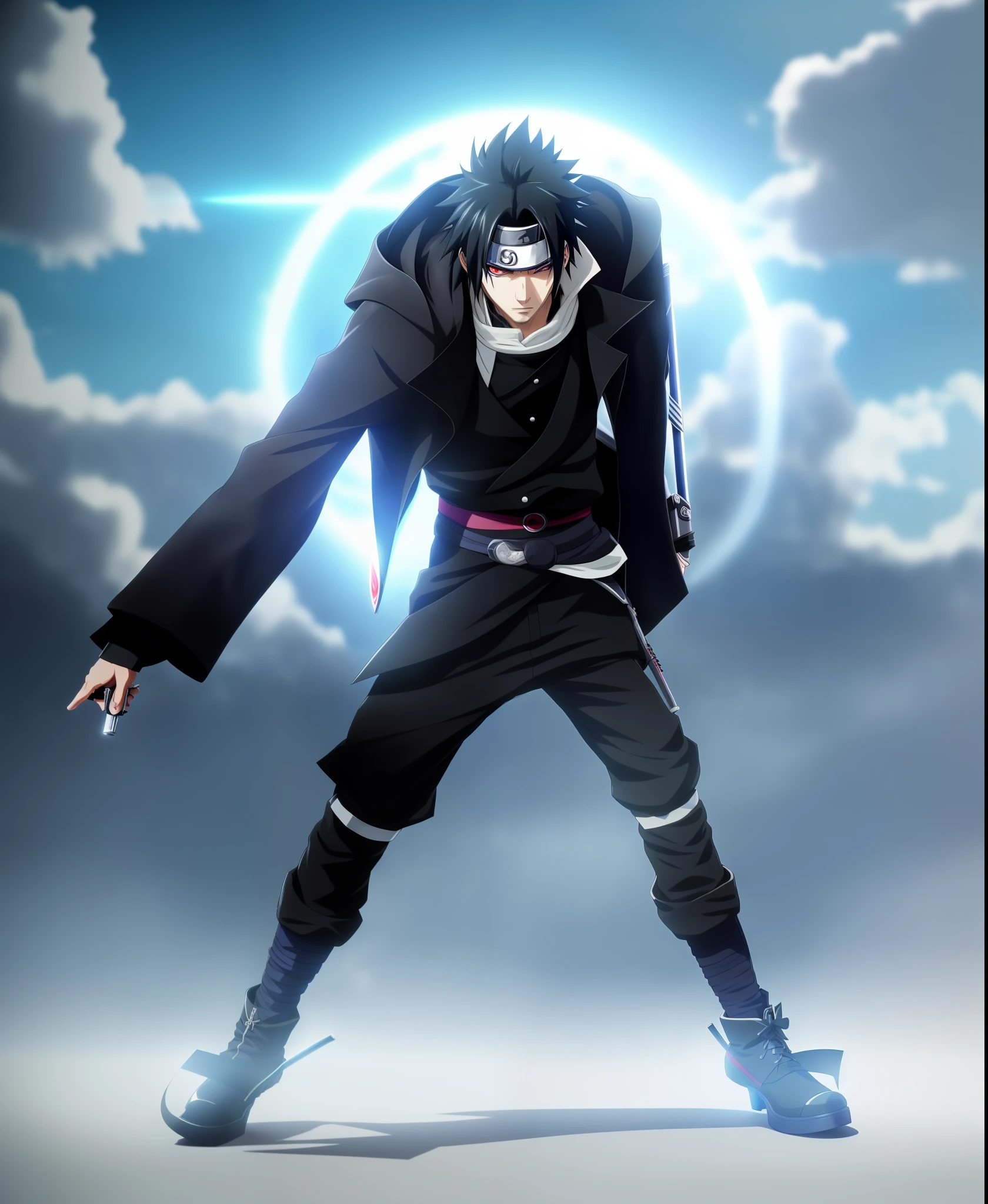 a man in a black jacket and black pants holding a sword, sasuke uchiha, badass anime 8 k, itachi uchiha, yasuke 5 0 0 px models, itachi, epic anime style, joker as naruto, naruto artstyle, shinobi, mystic ninja, anime style 4 k, from naruto, dramatic wielding katana pose, anime cgi style