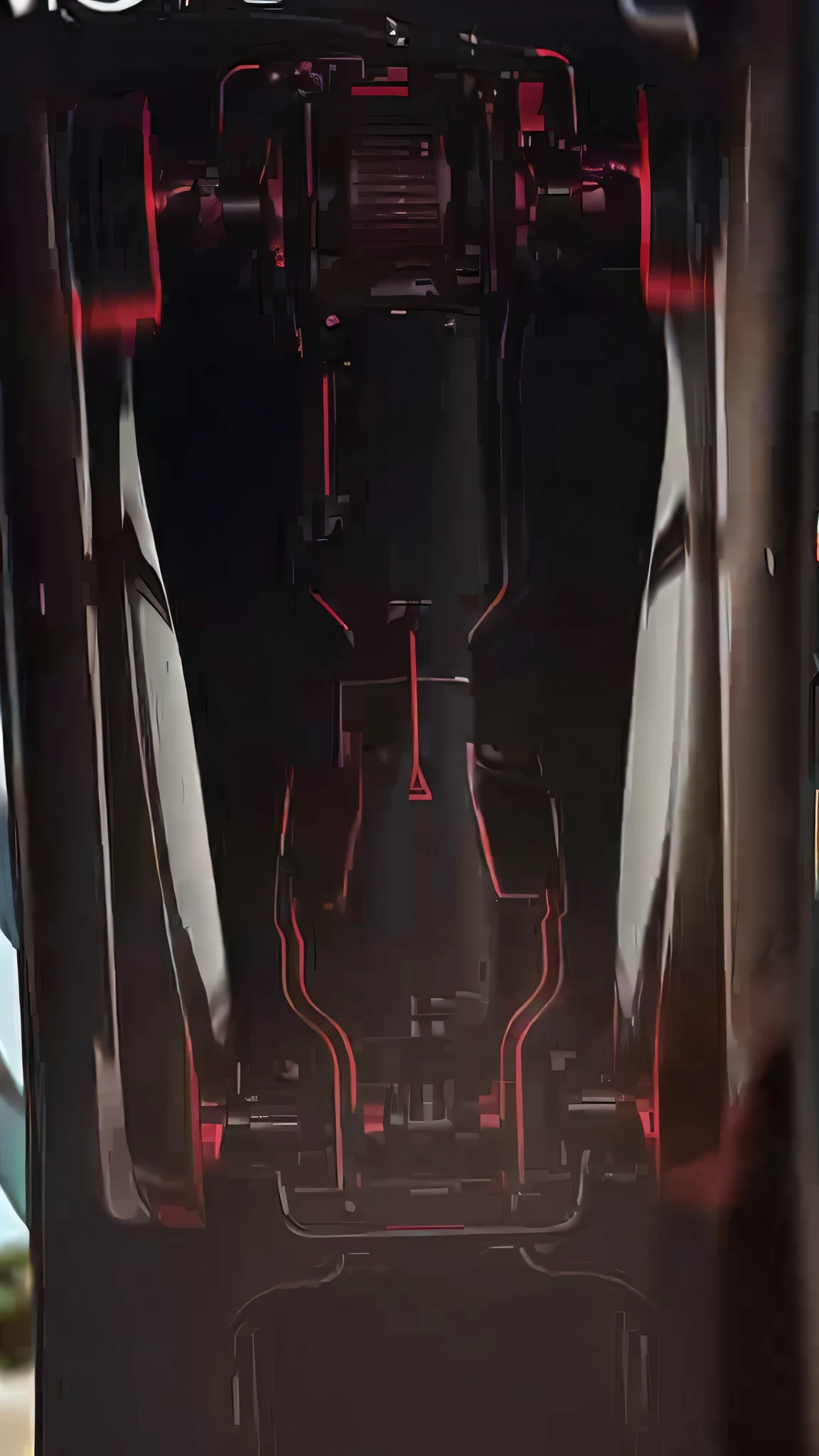Bottom of a car, highlighting the engine and red details, with high resolution, dynamic angle and perfect lighting --auto --s2