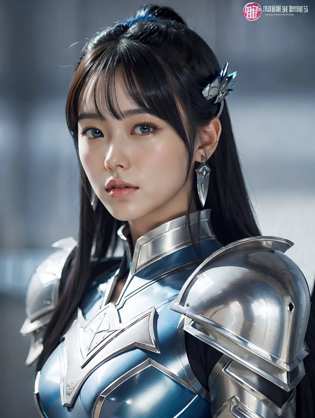 a close up of a woman in a silver and blue dress, chengwei pan on artstation, by Yang J, detailed fantasy art, stunning character art, fanart best artstation, epic exquisite character art, beautiful armor, extremely detailed artgerm, detailed digital anime art, artgerm on artstation pixiv, armor girl