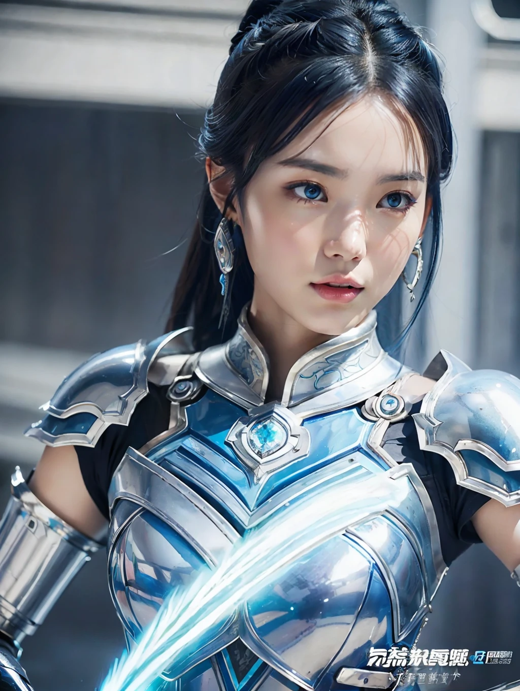 a close up of a woman in a silver and blue dress, chengwei pan on artstation, by Yang J, detailed fantasy art, stunning character art, fanart best artstation, epic exquisite character art, beautiful armor, extremely detailed artgerm, detailed digital anime art, artgerm on artstation pixiv, armor girl