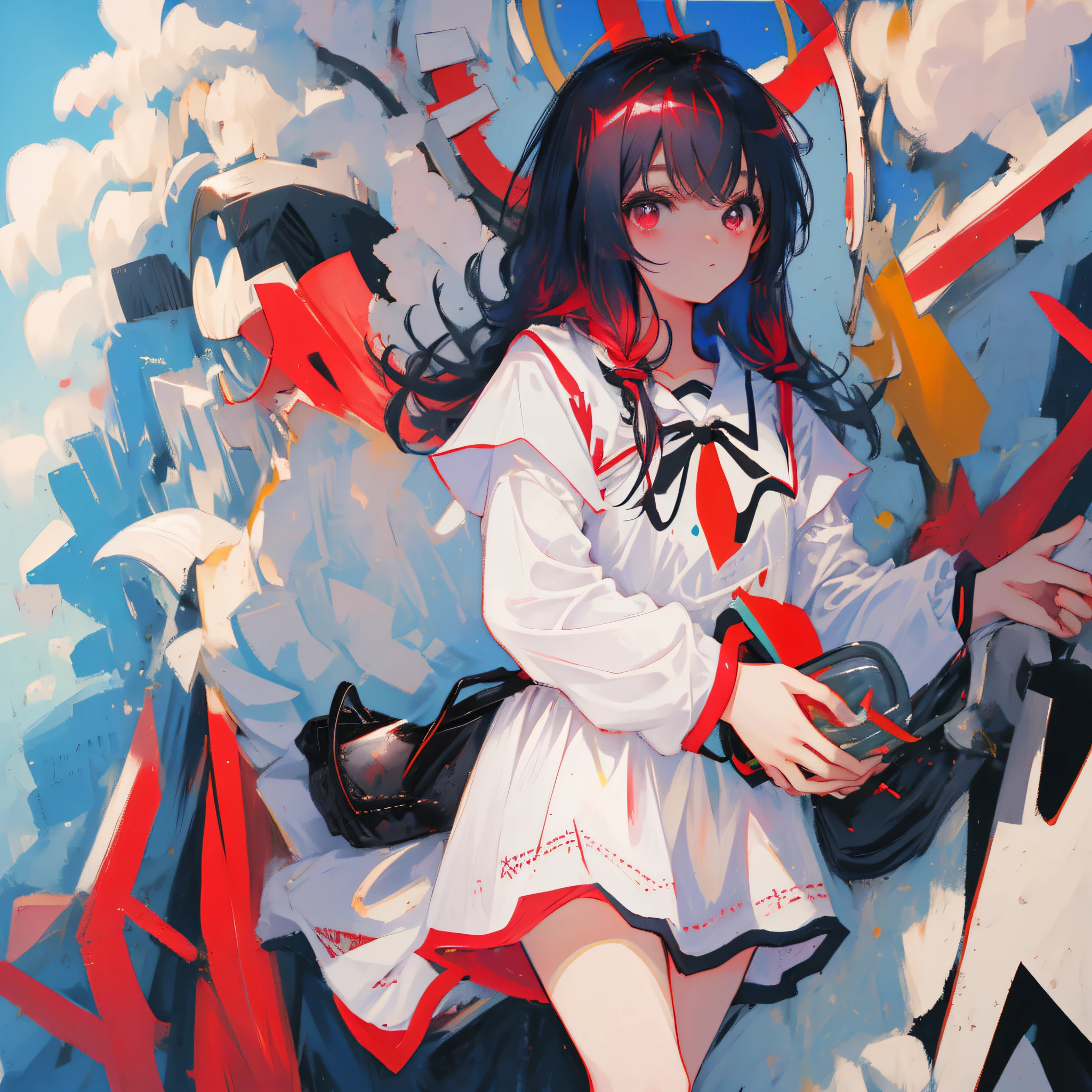 ((masterpiece)),(best quality), absurdres,sadako_yamamura,red eyes, white dress,