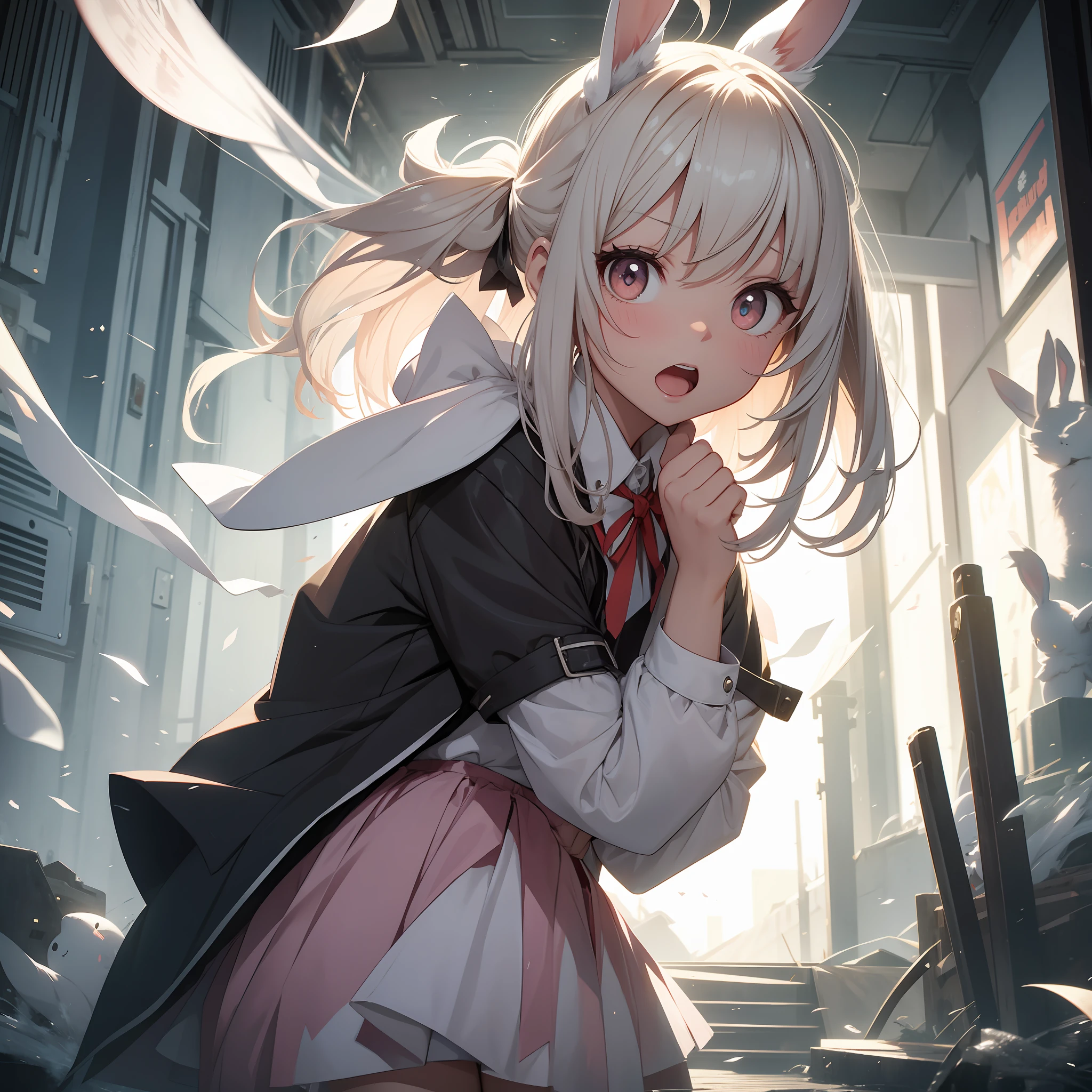 Rabbit-eared girl is very surprised that a ghost comes out Run and run away
