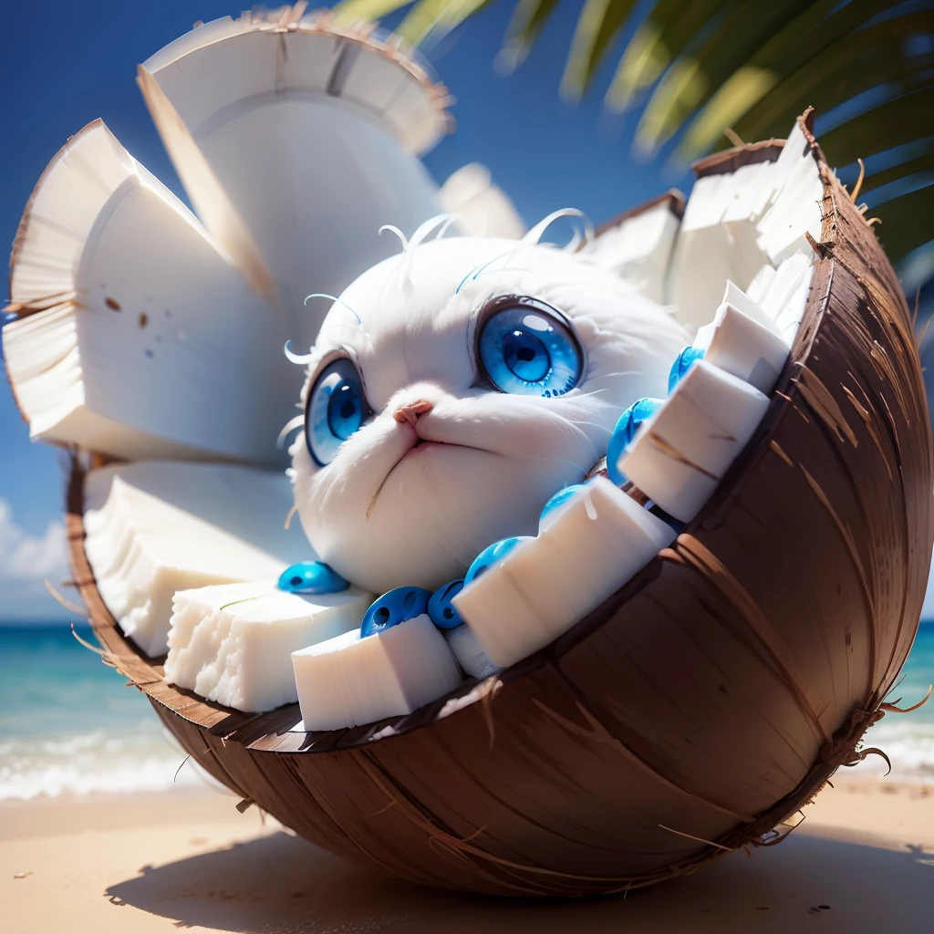 cute coconut,blue,with eyes,ultra quality, white background, --auto --s2