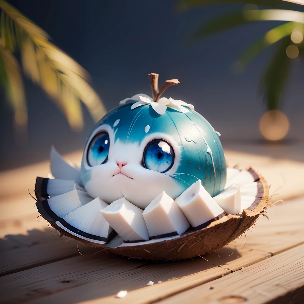 cute coconut,blue,with eyes,ultra quality, white background, --auto --s2