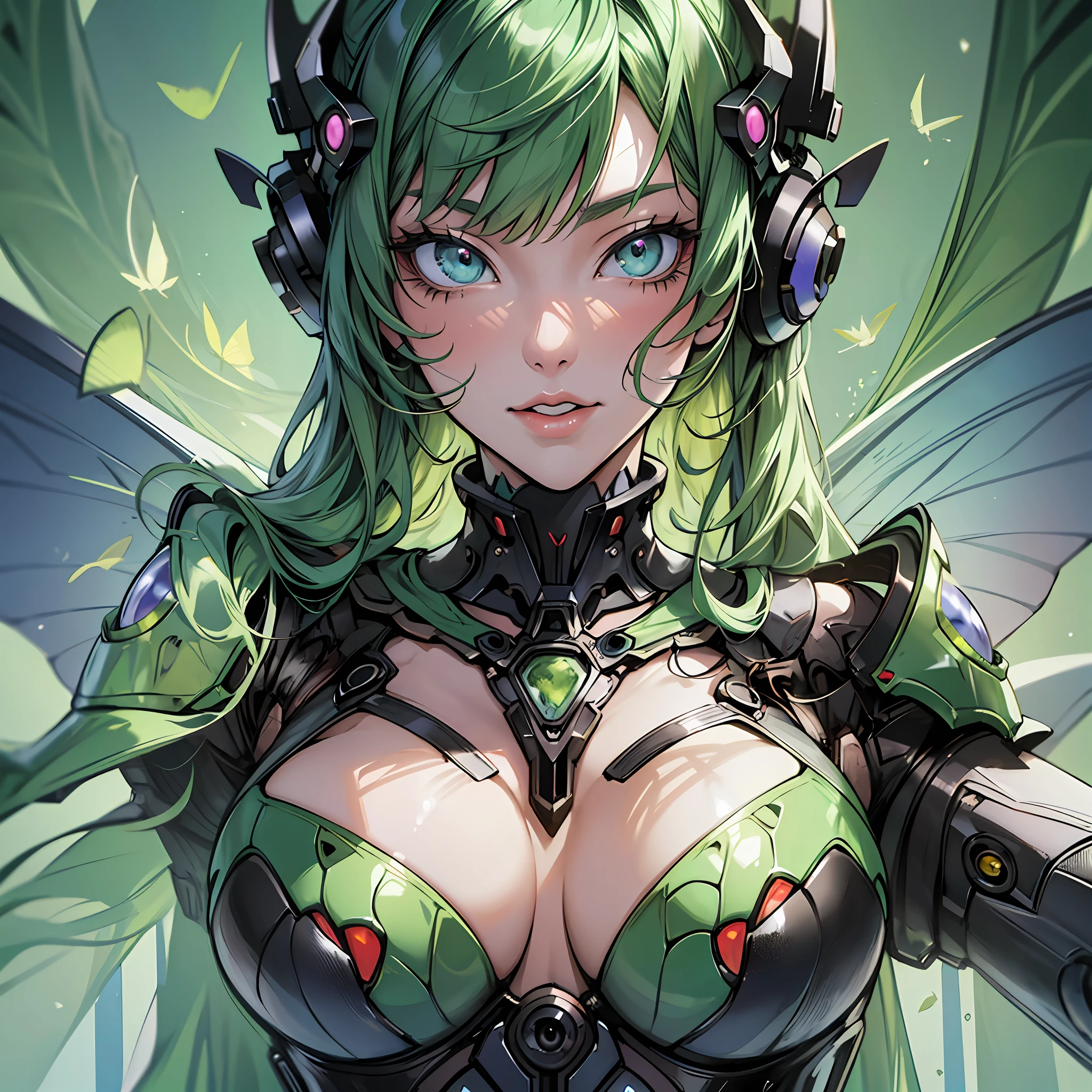 Close up portrait of a woman in a Luna Moth colored costume, best anime 4K wallpapers, cyberpunk Luna Moth, mechanized Valkyrie Girl, biomechanical, highly detailed Artgerm based on Luna Moth, cyborg black Luna Moth, anime style 4K, Luna Moth