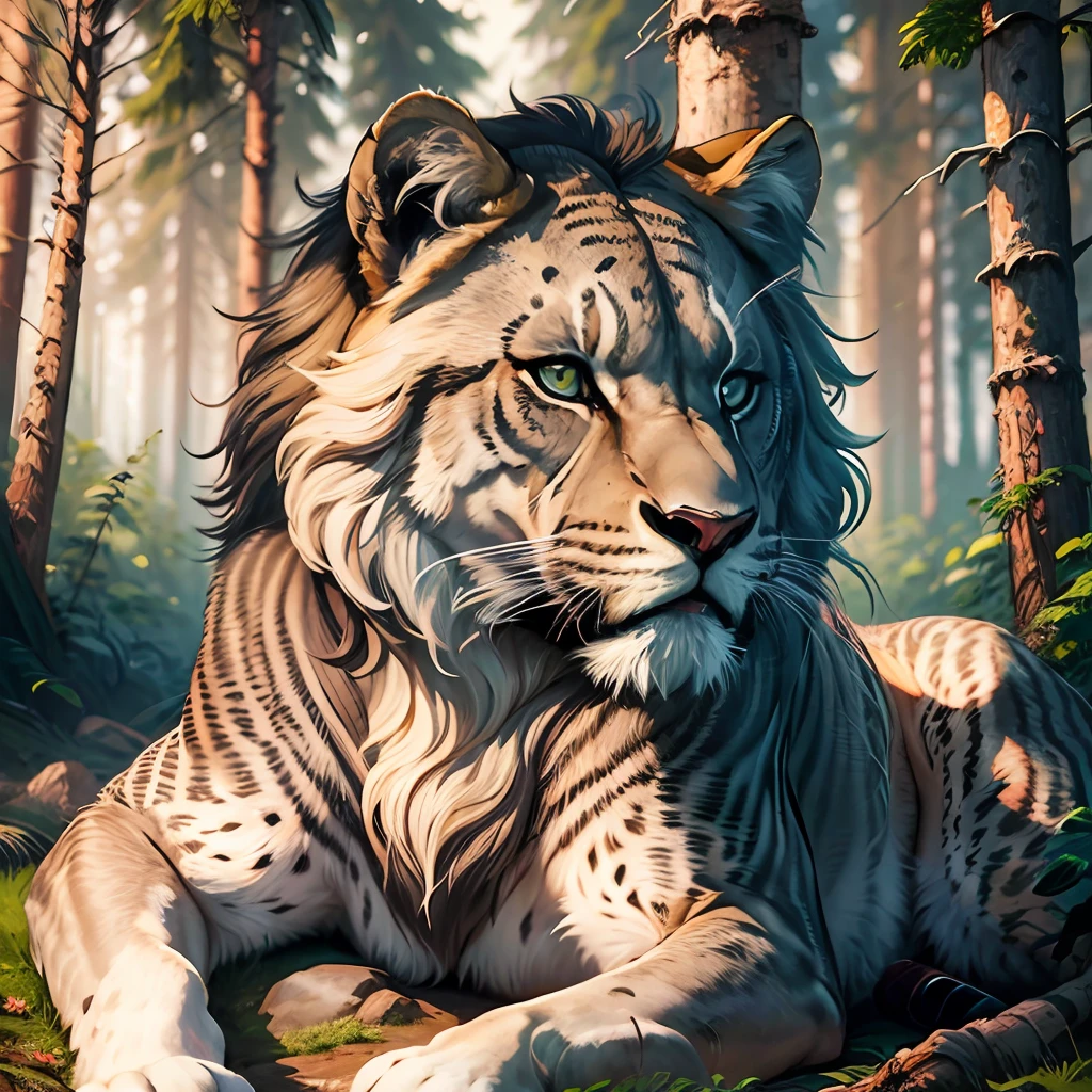 Pintura de Ivan Shishkin roaring lion; Retrowave in a creaky forest of other animals;pontilhismo --auto --s2