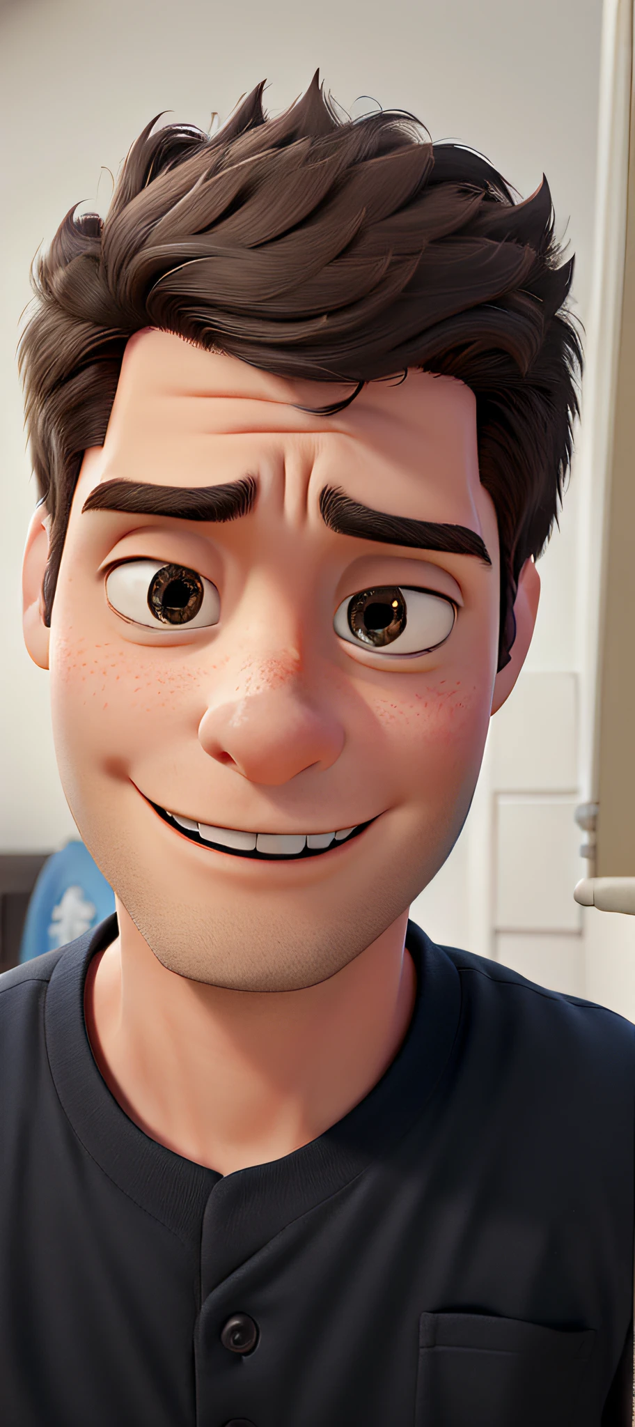 (Pixar 1.23 style) 1 young man ((upper body front, bust shot)), solo, cute young man, black hair, pretty baseball uniform, korean, simple room, ((masterpiece, highest quality)), (composite lighting) --auto --s2