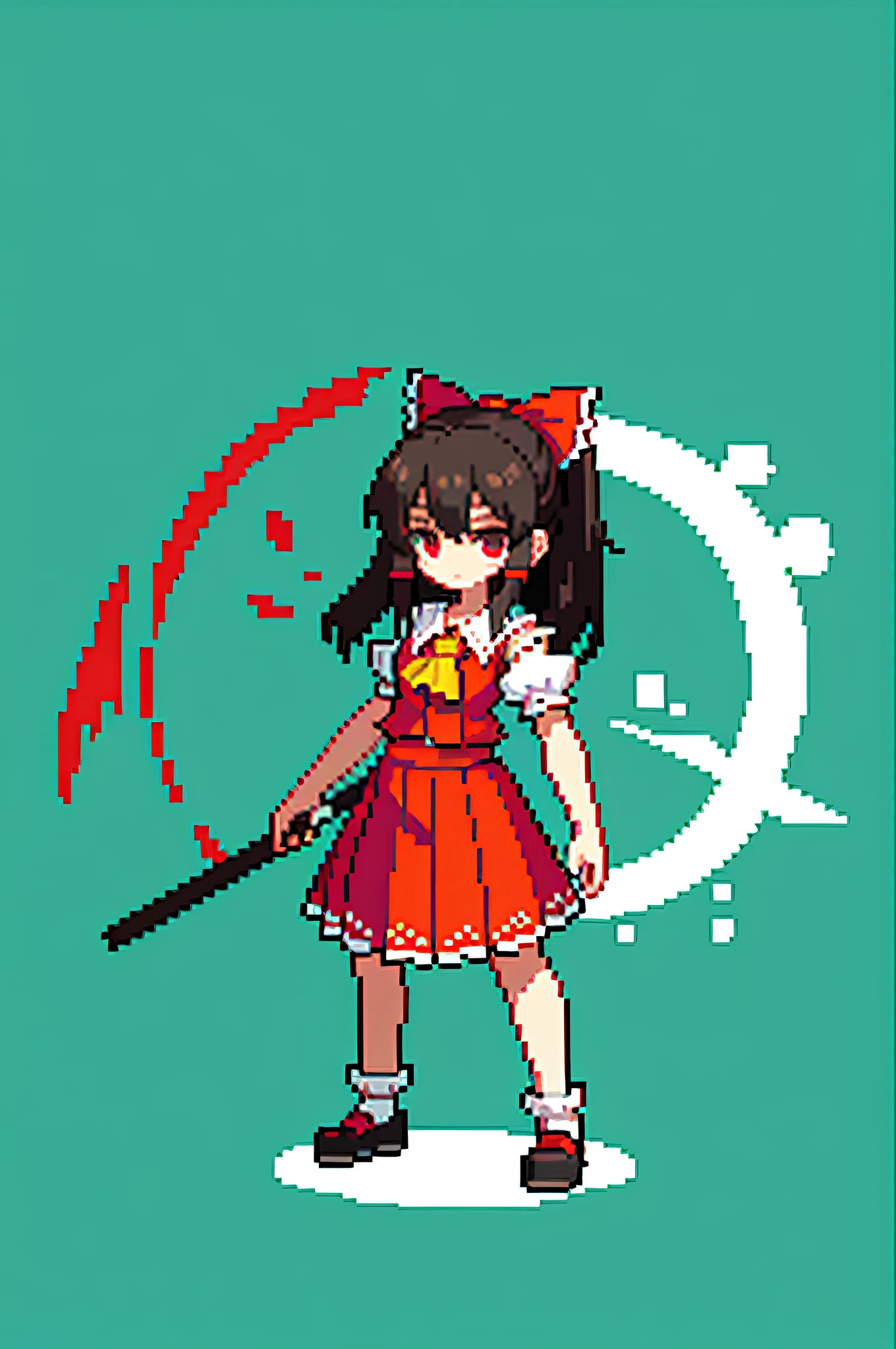 (masterpiece, top quality, best quality), pixel, pixel art, tohou, Reimu Hakurei, 1girl, full body,