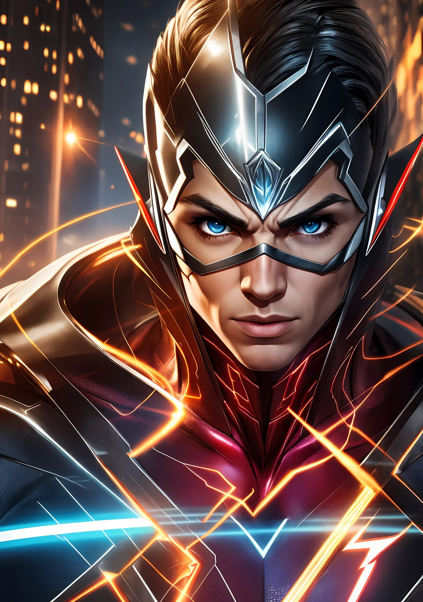 Create ultra realistic justice league flash character, perfect lighting high resolution 8k realism --auto --s2