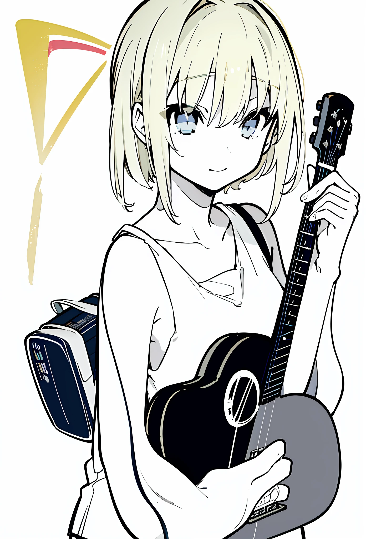 (((Masterpiece))), Playing the Guitar, Satisfying, Kiwami Girl 8K Saber, 8K Tank Top, Official Art, Anime, "Sparkling" Anime Brightness Hold High Quality Flash Backlight Flashes in Light Shine Backlight Rainbow Flash Dazzling light,Emitting light in the mouth,Brightness