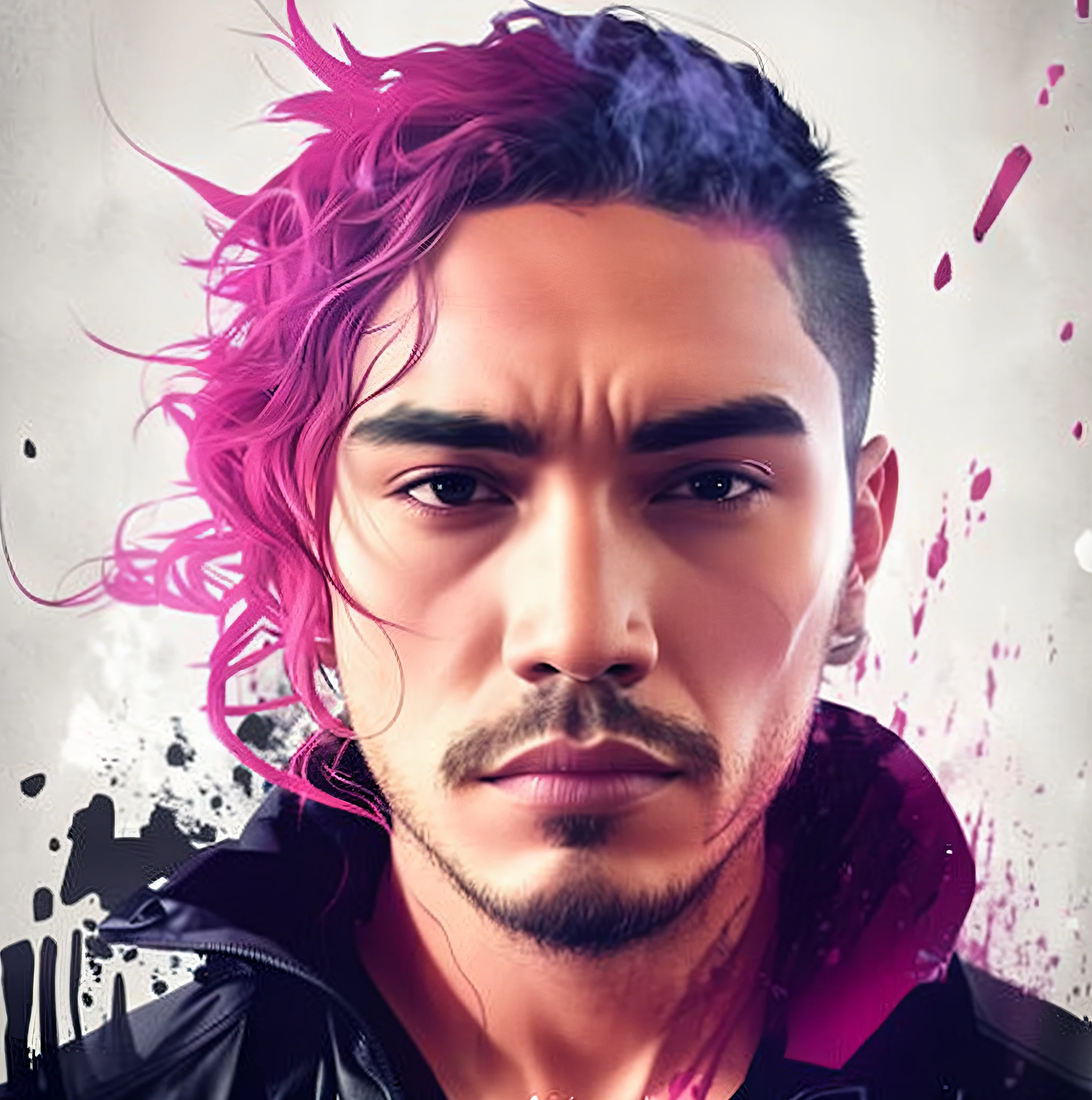 a close up of a man with a pink hair and a black jacket, liam brazier and nielly, nielly, cmyk portrait, hyperrealistic digital painting, hyper realistic digital painting, photoshop art, digital painting style, style digital painting, digital art portrait, portrait of ultra realistic, digital art style, an expressive digital painting, epic portrait illustration