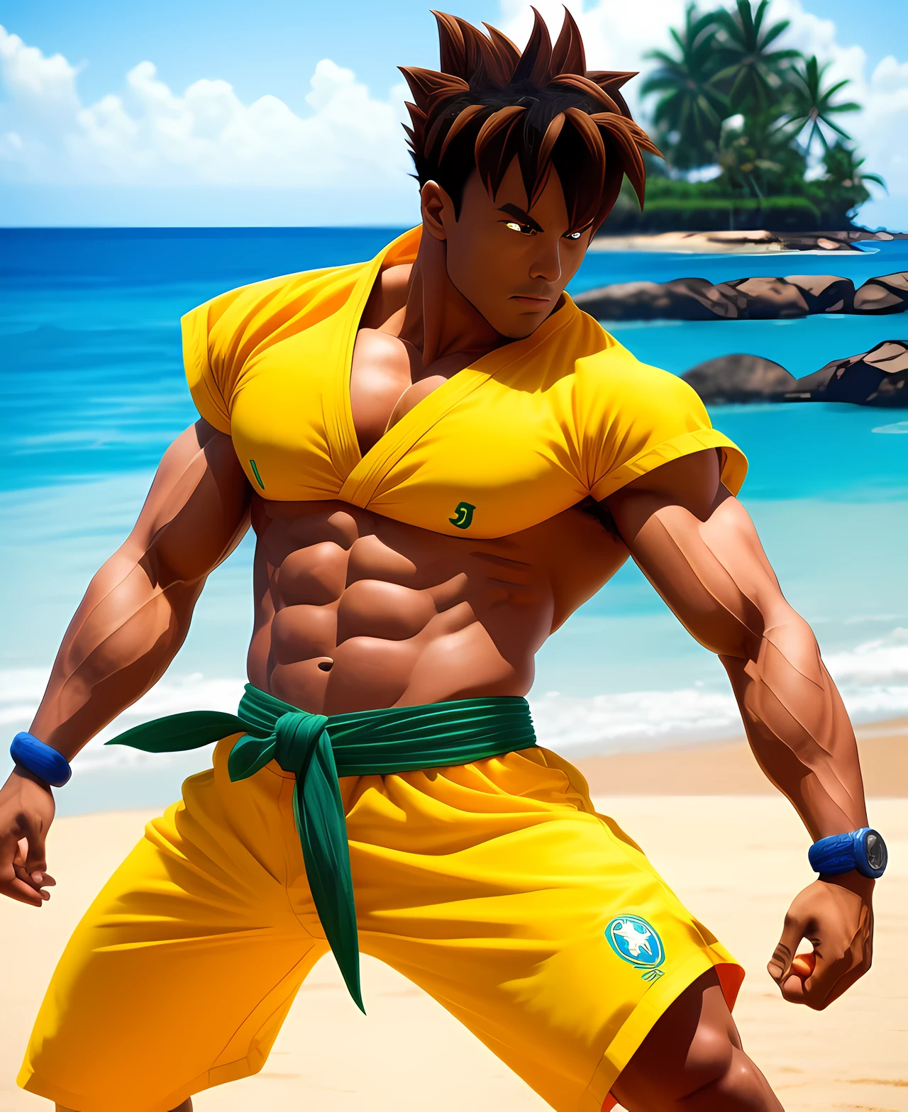Brazil, capoeira, beach, 4q, 5.1, dynamic HD movement, anime, ((Bragon Boll)) + (Goku)+ Open focus.