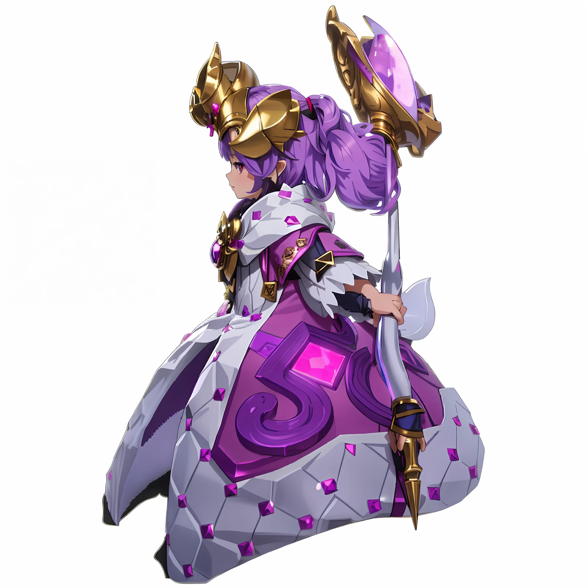 a close up of a female character wearing a purple outfit and golden horns, mighty plump female sorceress, epic mage girl character, holding a pudica pose, lunar themed attire, 4k octane render, pudica pose, fuchsia skin below the armor, 3 d render official art, spellcasting pose, hyperdetailed fantasy character, ((in a garden)), ultra sharp, a ****** girl, 5 *********, chibi