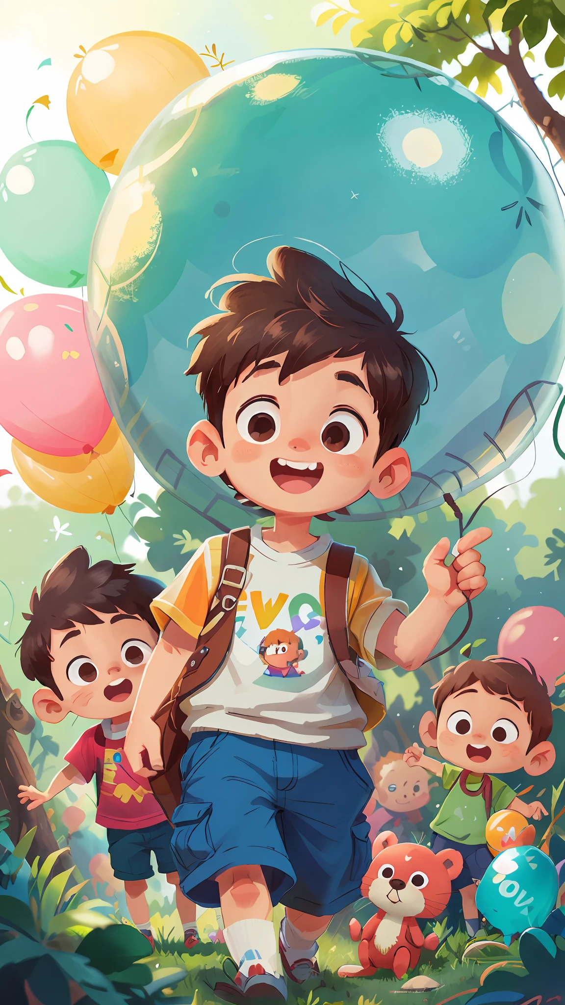 A boy, zoo, many balloons, happy, happy, perfect quality, clear focus (clutter - home: 0.8), (masterpiece: 1.2) (realistic: 1.2) (bokeh) (best quality) (detailed skin: 1.3) (intricate details) (8K) (detail eyes) (sharp focus), (happy)