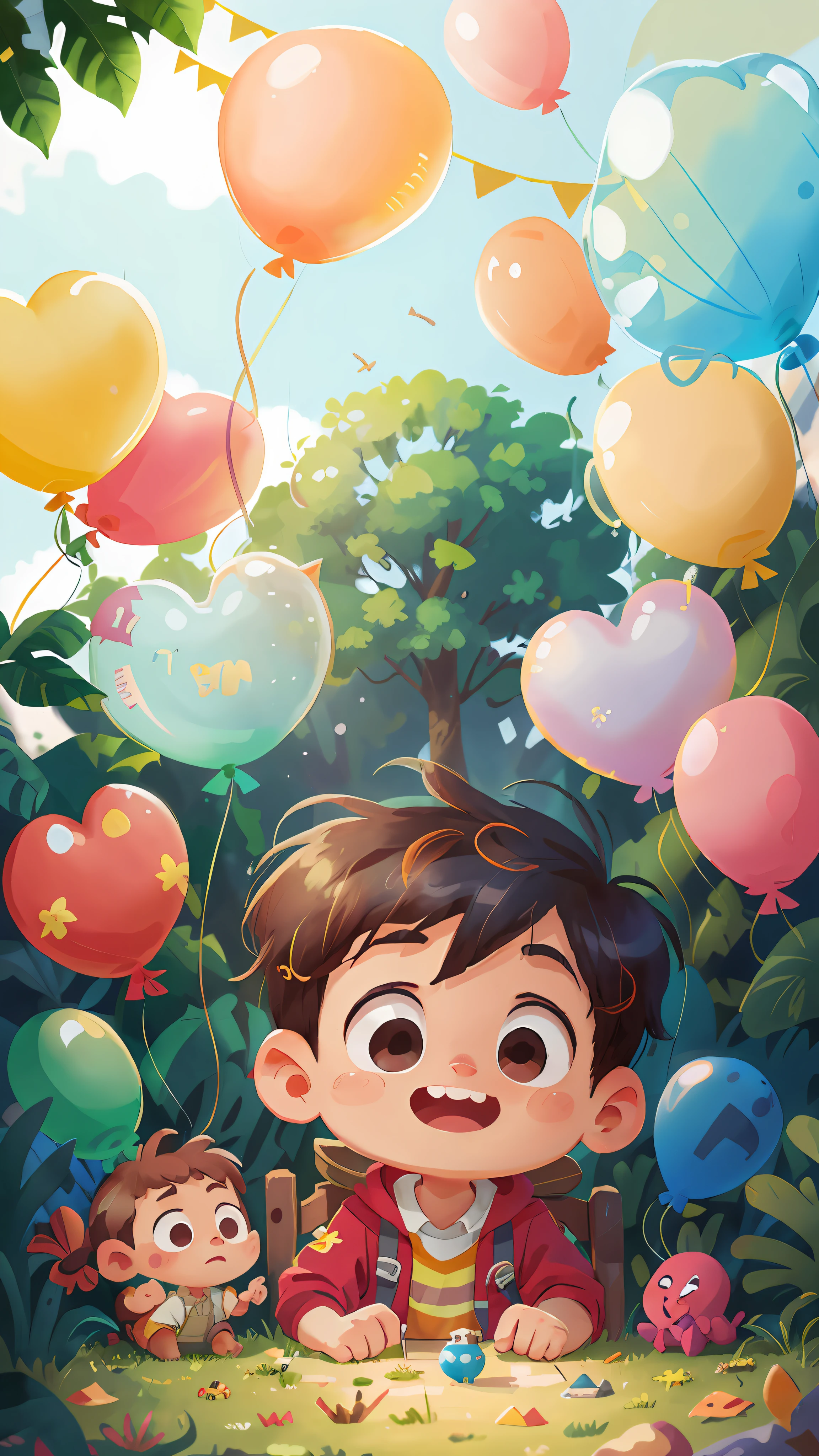 A boy, zoo, many balloons, happy, happy, perfect quality, clear focus (clutter - home: 0.8), (masterpiece: 1.2) (realistic: 1.2) (bokeh) (best quality) (detailed skin: 1.3) (intricate details) (8K) (detail eyes) (sharp focus), (happy)