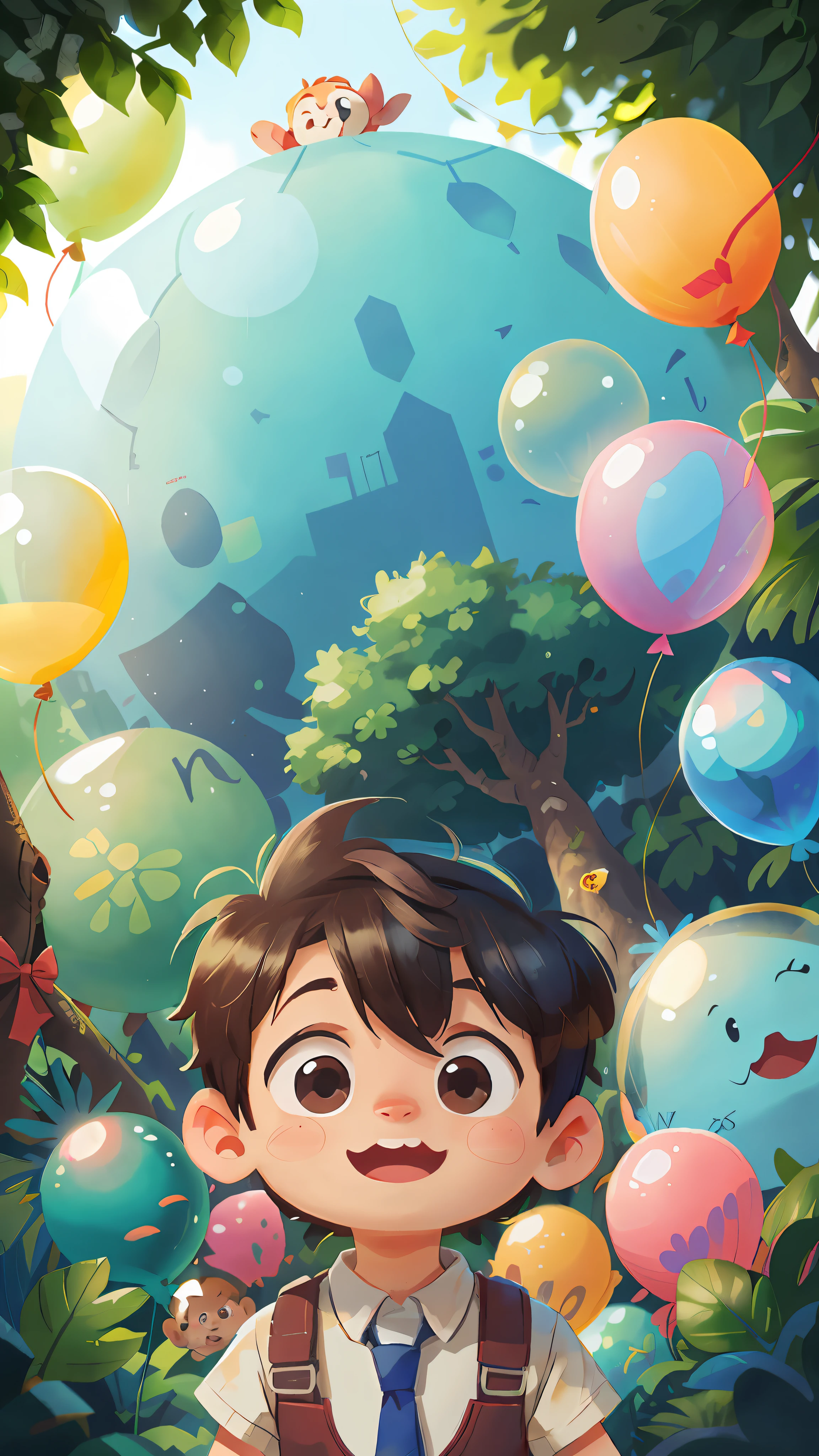 A boy, zoo, many balloons, happy, happy, perfect quality, clear focus (clutter - home: 0.8), (masterpiece: 1.2) (realistic: 1.2) (bokeh) (best quality) (detailed skin: 1.3) (intricate details) (8K) (detail eyes) (sharp focus), (happy)