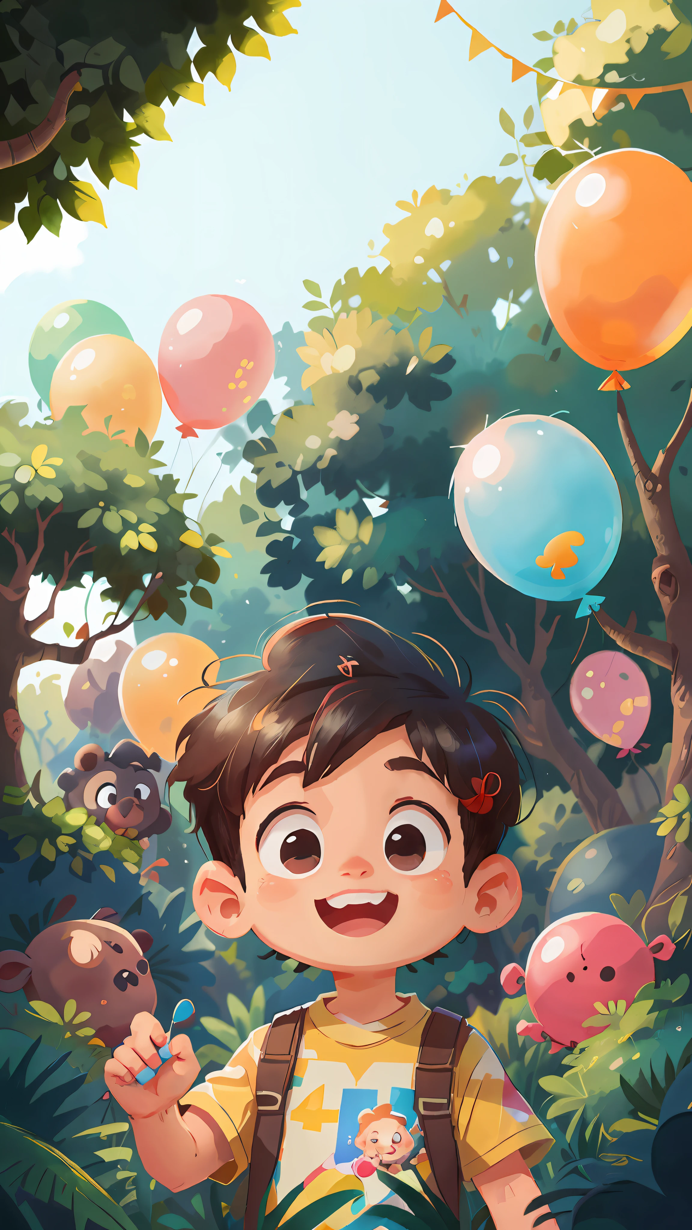 A boy, zoo, many balloons, happy, happy, perfect quality, clear focus (clutter - home: 0.8), (masterpiece: 1.2) (realistic: 1.2) (bokeh) (best quality) (detailed skin: 1.3) (intricate details) (8K) (detail eyes) (sharp focus), (happy)