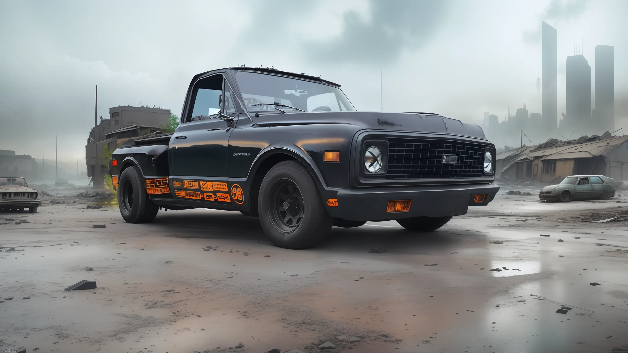 end of the world, epic realistic, (hdr:1.4), (muted colors:1.4),(broken rusty cars:0.6), (car wreckage,:0.4) apocalypse, freezing, abandoned, neutral colors, night, screen space refractions, (intricate details), (intricate details, hyperdetailed:1.2), artstation, cinematic shot, vignette, complex background, buildings