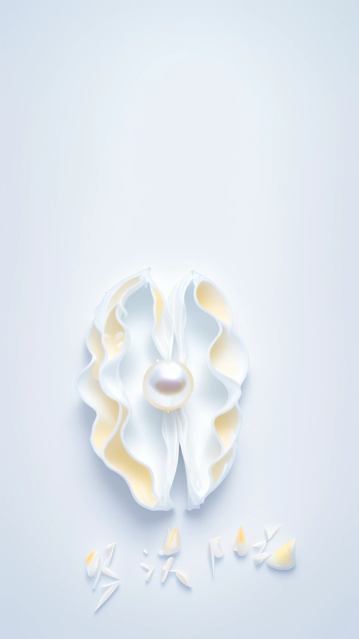 The background is white, the two shells are white, and the middle pearl is shiny, the overall three-dimensional sense and high-end sense