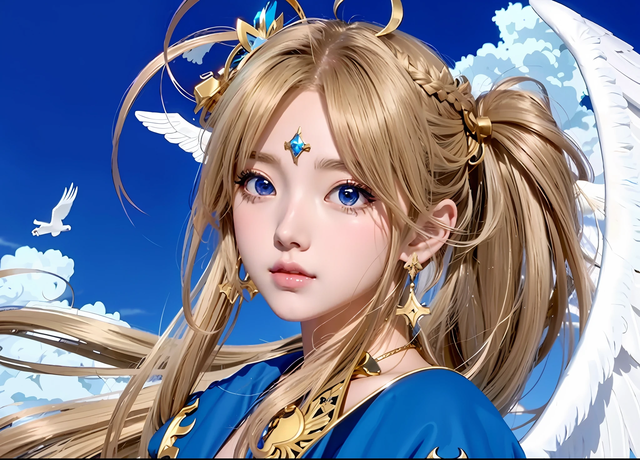 a close up of a woman with long hair and angel wings, anime girl named lucy, portrait knights of zodiac girl, anime goddess, yami kawaii, female anime character, anime visual of a young woman, daytime ethereal anime, knights of zodiac girl, anime character, anime visual of a cute girl, beautiful alluring anime , rei hiroe