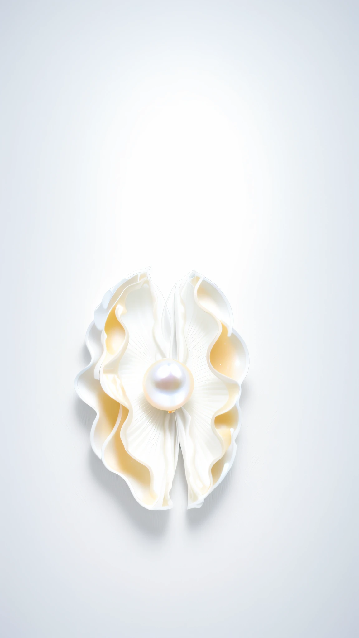 The background is white, the two shells are white, the middle pearl is shiny, the overall three-dimensional, high-end, textured and shadowed