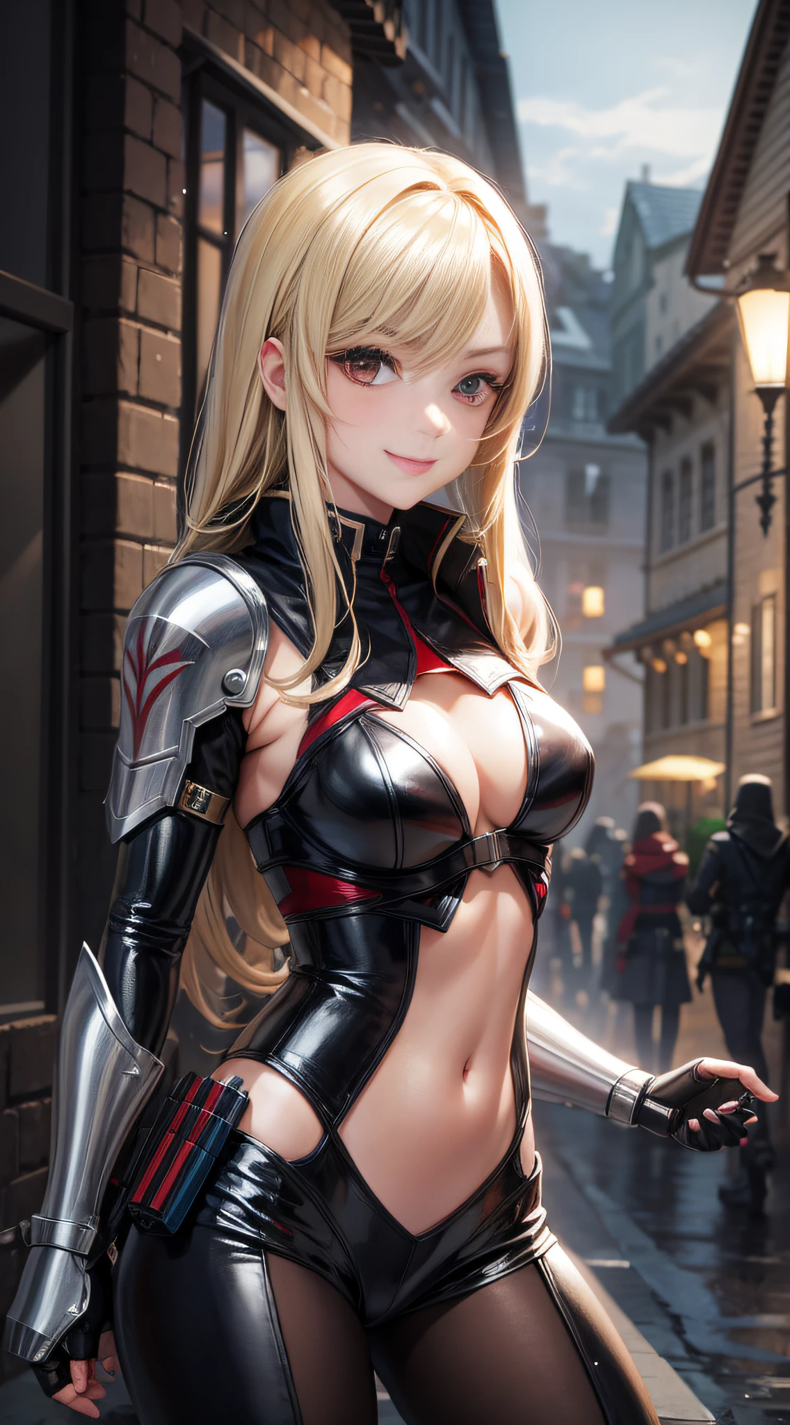 anime, girl single, blonde, red eyes, assassin, assassin, little smile