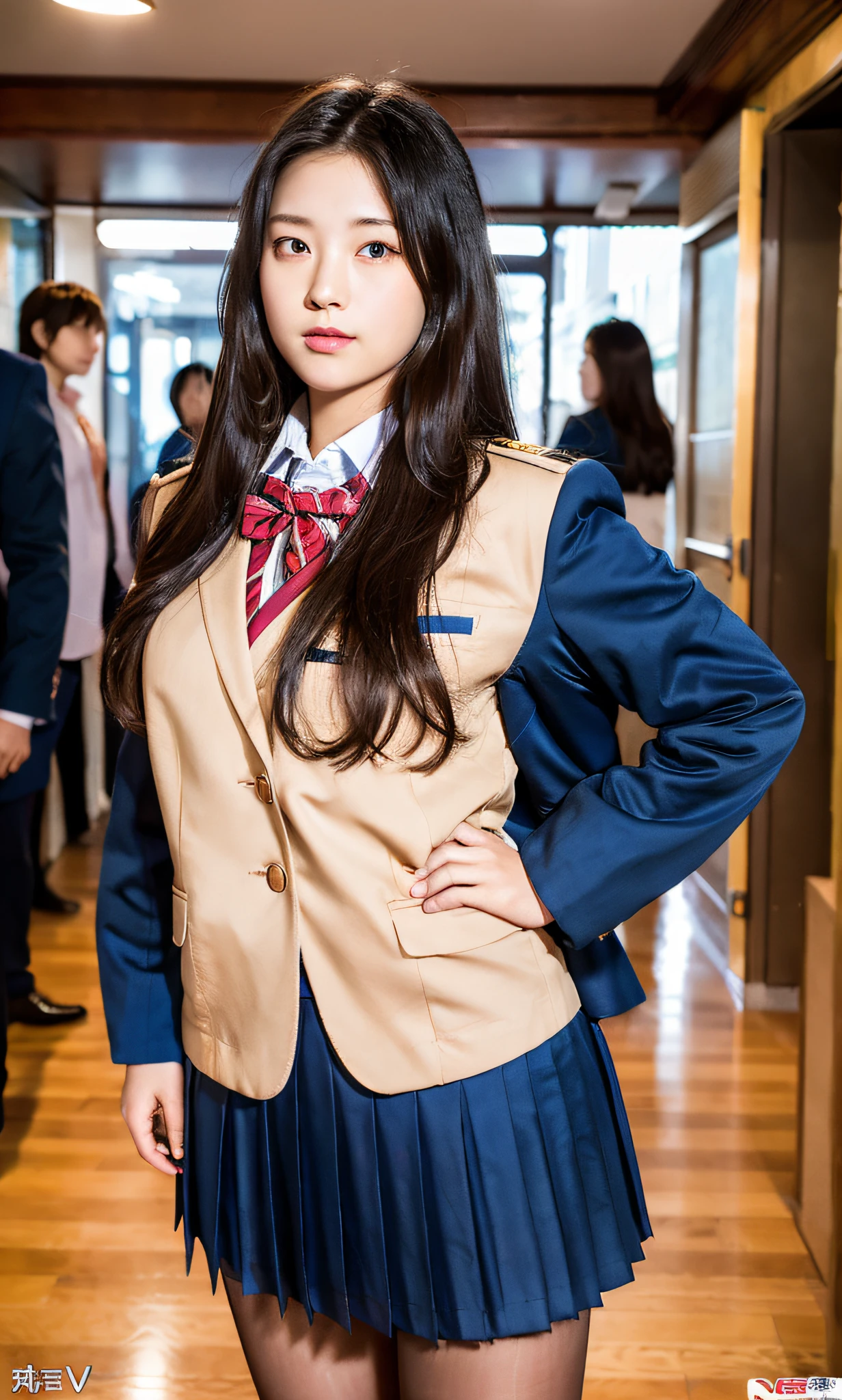 ulzzang-6500-v1.1, (raw photo:1.2), (photorealistic:1.4), beautiful detailed girl, very detailed eyes and face, beautiful detailed eyes, ridiculous, incredibly ridiculous, huge file size, super detailed, high resolution, very detailed, best quality, masterpiece, kemomimi, ((Japanese girls' high school uniform)), illustration, very detailed, CG, unified, 8k wallpaper, amazing, fine details, masterpiece, best quality, very detailed CG uniform 8k wallpaper, face light, movie lighting, 1girl, 16 years old, ((no panties)), ((dynamic pose))), (camel toe), (half), (pantyhose),