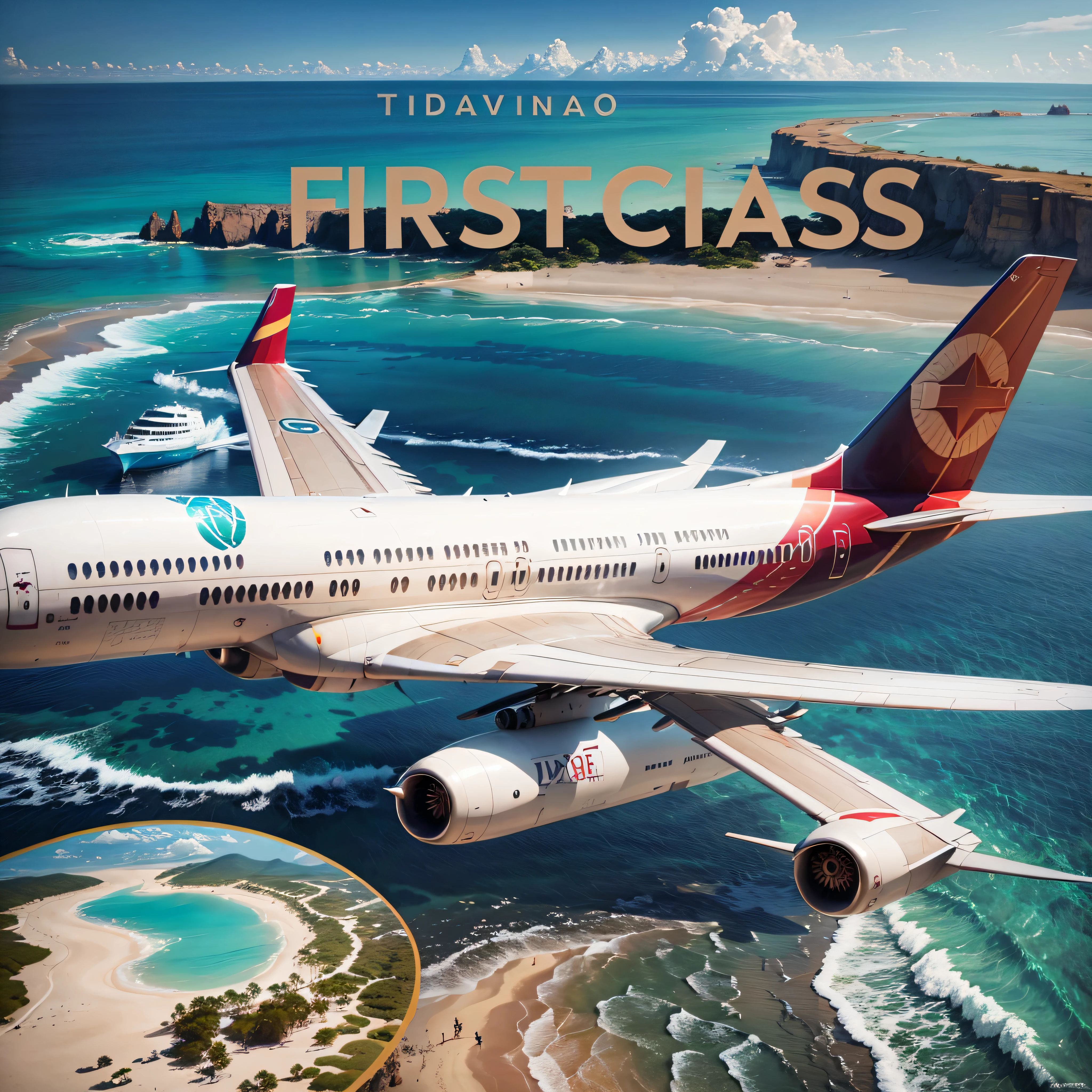 "Traveling the world first-class with savings"
Prompt Description: Picture an individual living the dream of near-free global travel, indulging in paradisiacal sceneries and first-class luxuries. The airlines are like an unraveled secret, allowing them to save substantially on their travels. Create a vividly colored and exciting image that captures the joy and thrill of effortless world travel, emphasizing the accessible luxuries of first-class. Include visual elements such as an airplane, exotic travel destinations, a passport perhaps, first-class tickets, and symbols of savings like coins or money notes. The image should convey the feel of freedom, discovery, and joy that traveling offers. --auto --s2