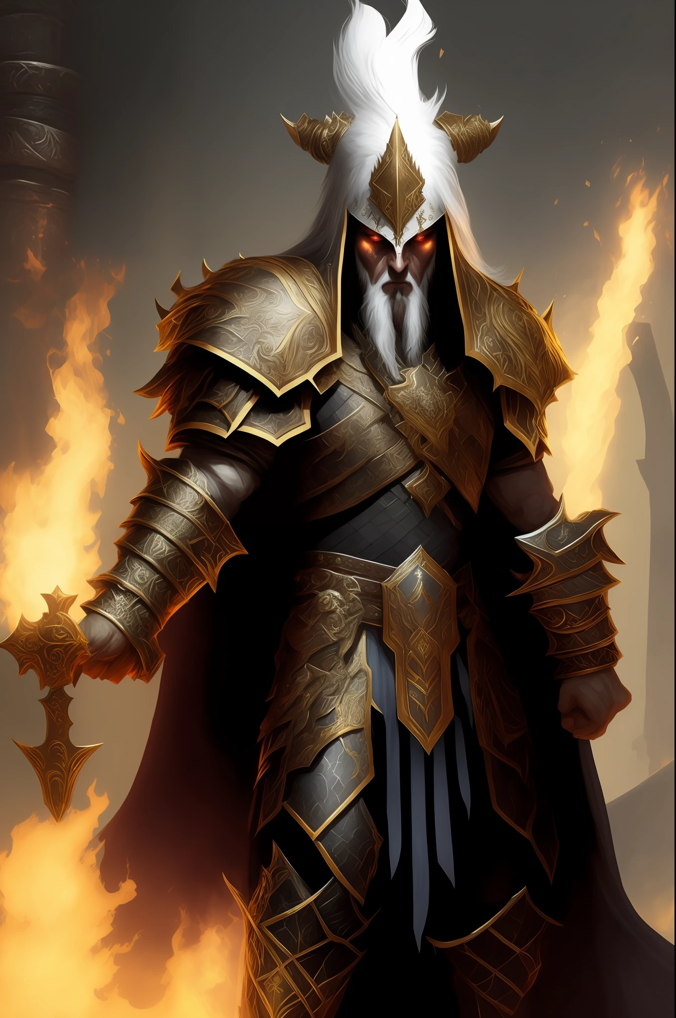 a Necromancer Warrior who betrayed the Order of Necromancers and now wants to be an honorable, glorious, brave Warrior. Put on a white golden age symbolizing that he chose the good of those who are now his people.