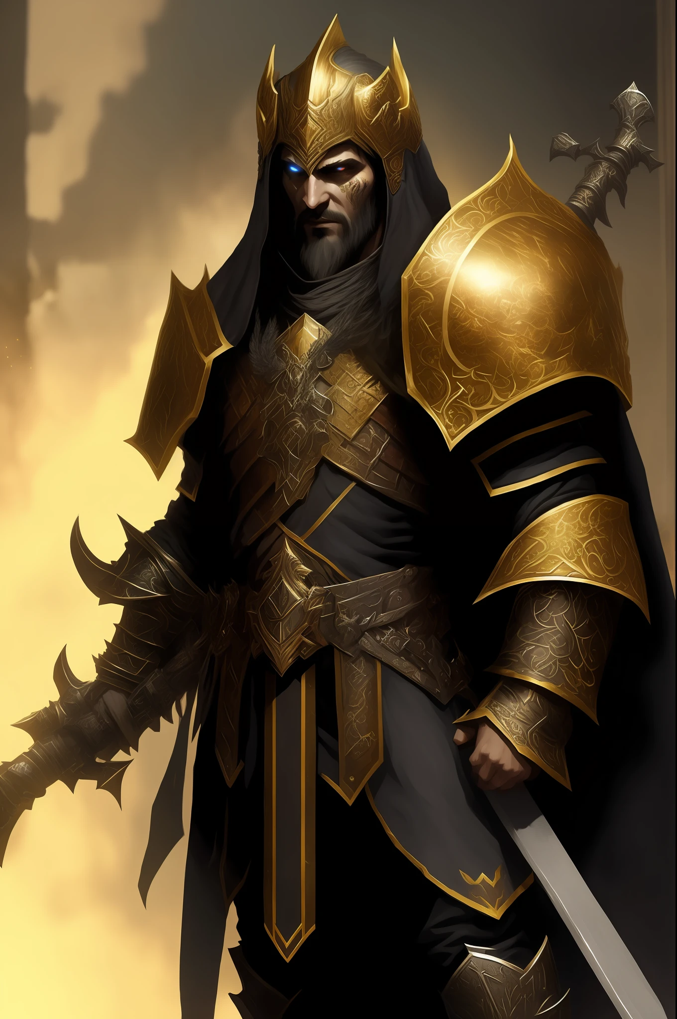 a Necromancer Warrior who betrayed the Order of Necromancers and now wants to be an honorable, glorious, brave Warrior. Put on a white golden age symbolizing that he chose the good of those who are now his people.