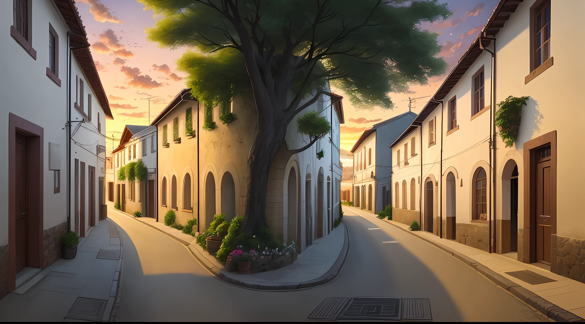 SLG Main City, idyllic country town, dusk
