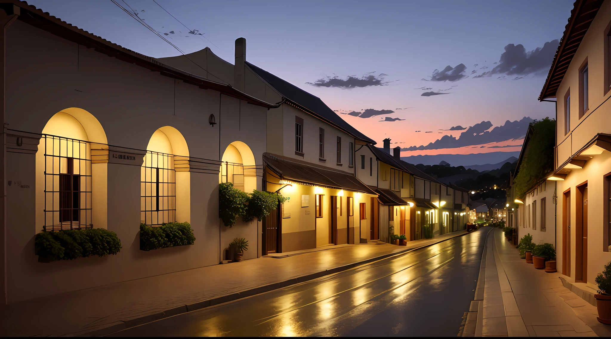 SLG Main City, idyllic country town, dusk